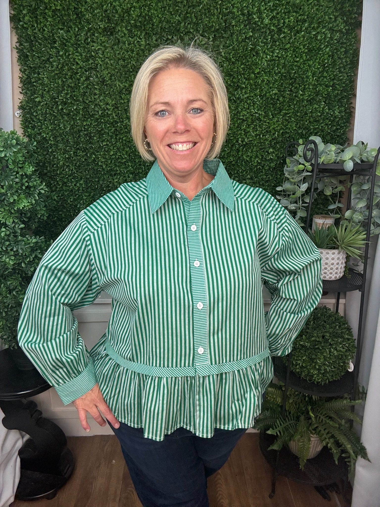 LONG SLEEVE STRIPED TOP - GREEN, NAVY, RED