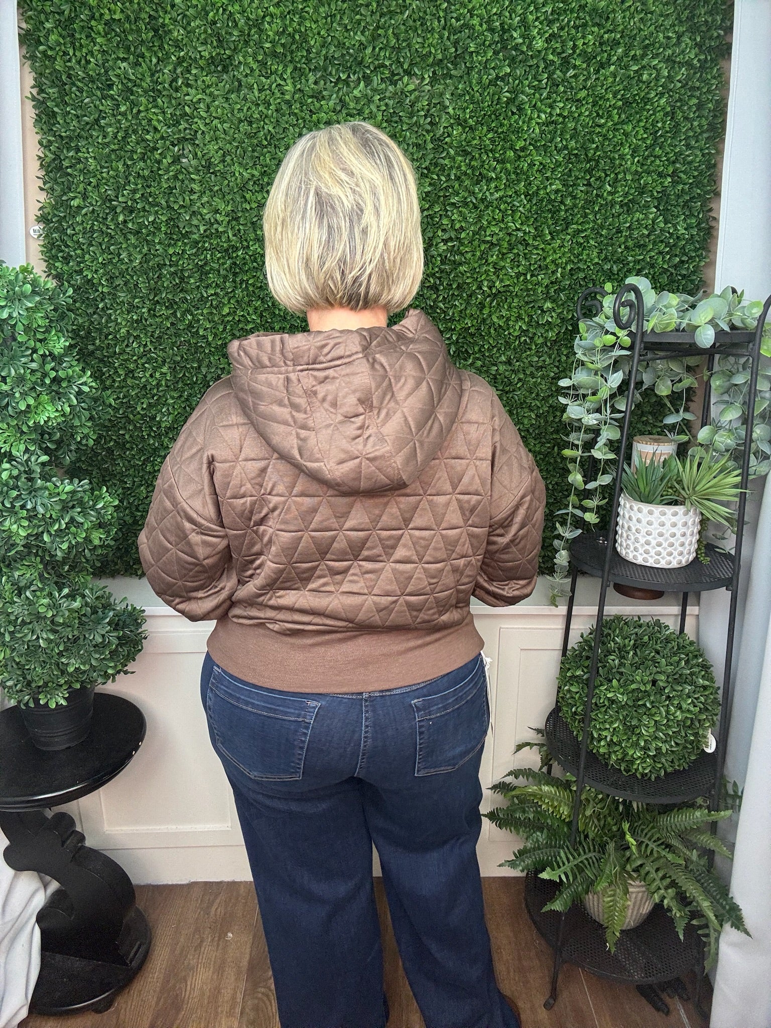 Quilted Hoodie Pullover with Contrast Floral Detail