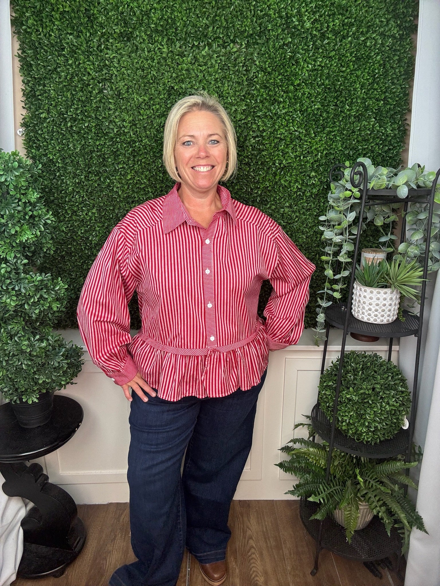 LONG SLEEVE STRIPED TOP - GREEN, NAVY, RED