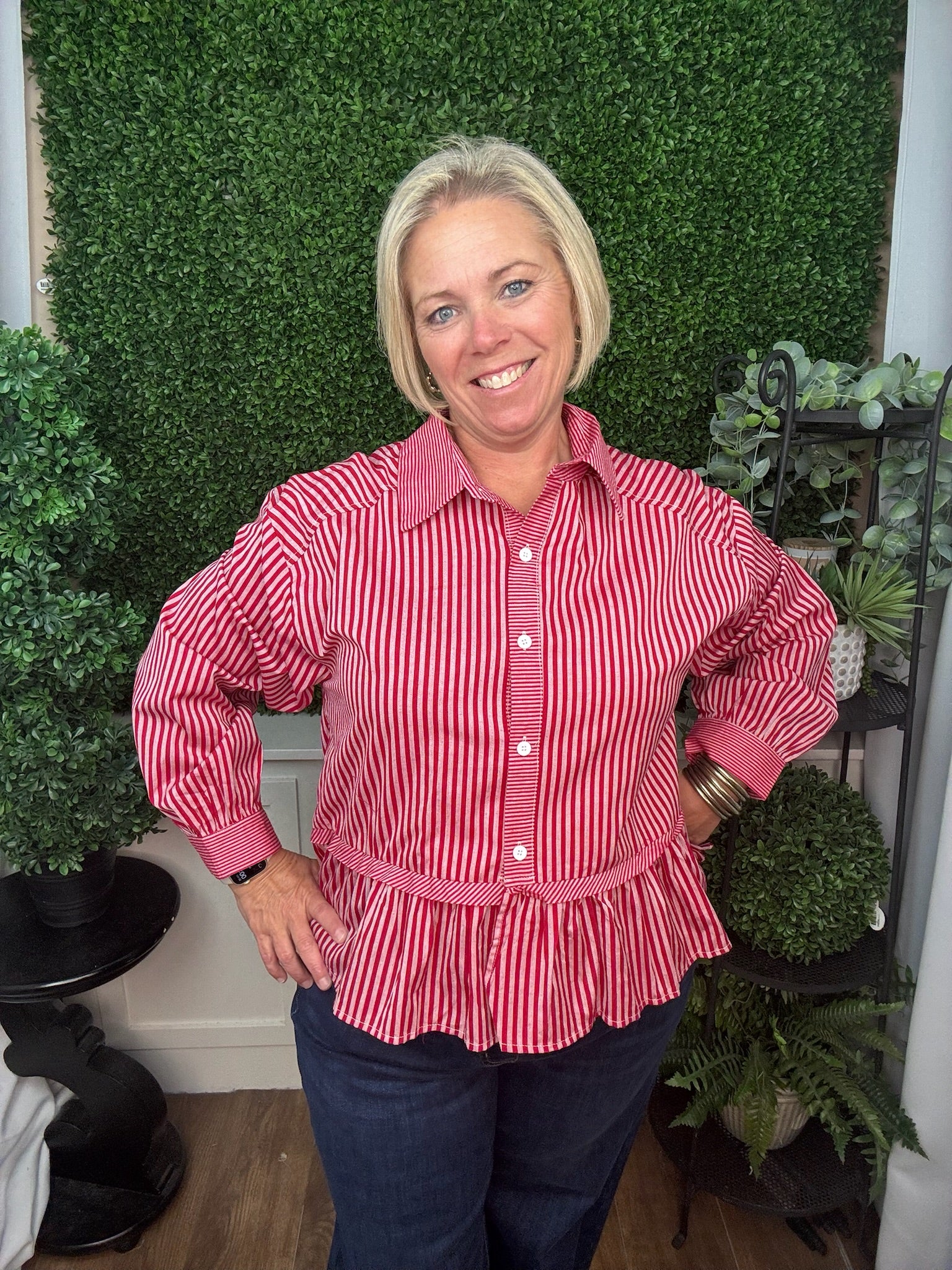 LONG SLEEVE STRIPED TOP - GREEN, NAVY, RED