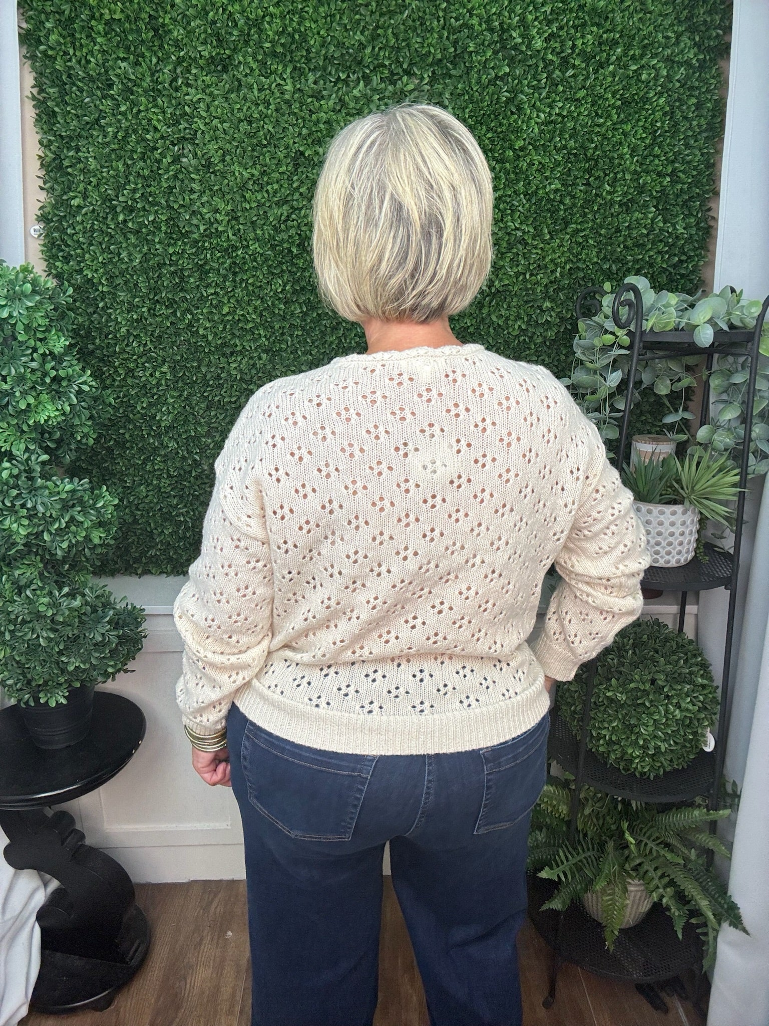 FLORAL EMBROIDERED OPEN KNIT CARDIGAN - CREAM