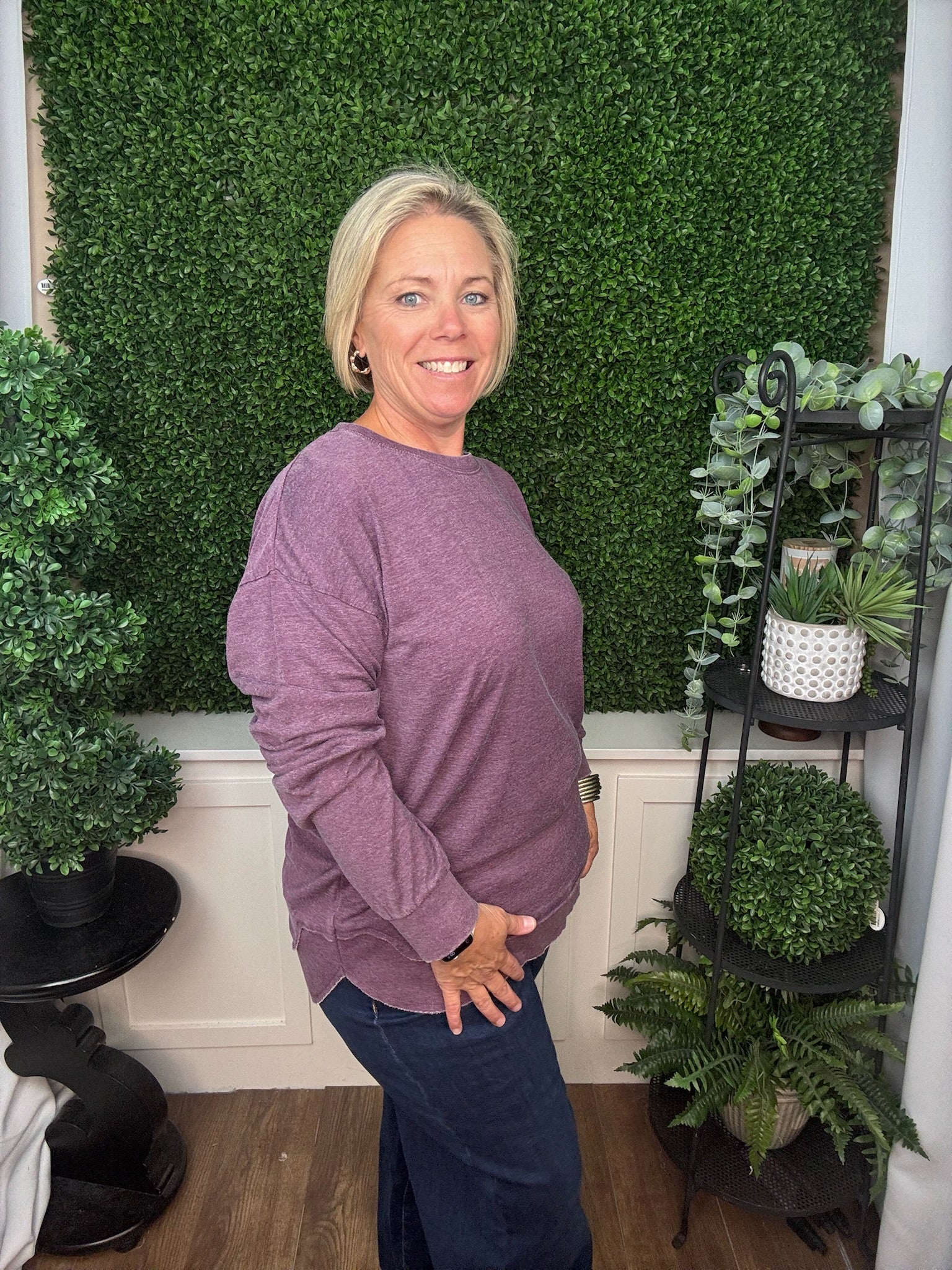 LONG SLEEVE PONCHO TOP - ESPRESSO/ PLUM