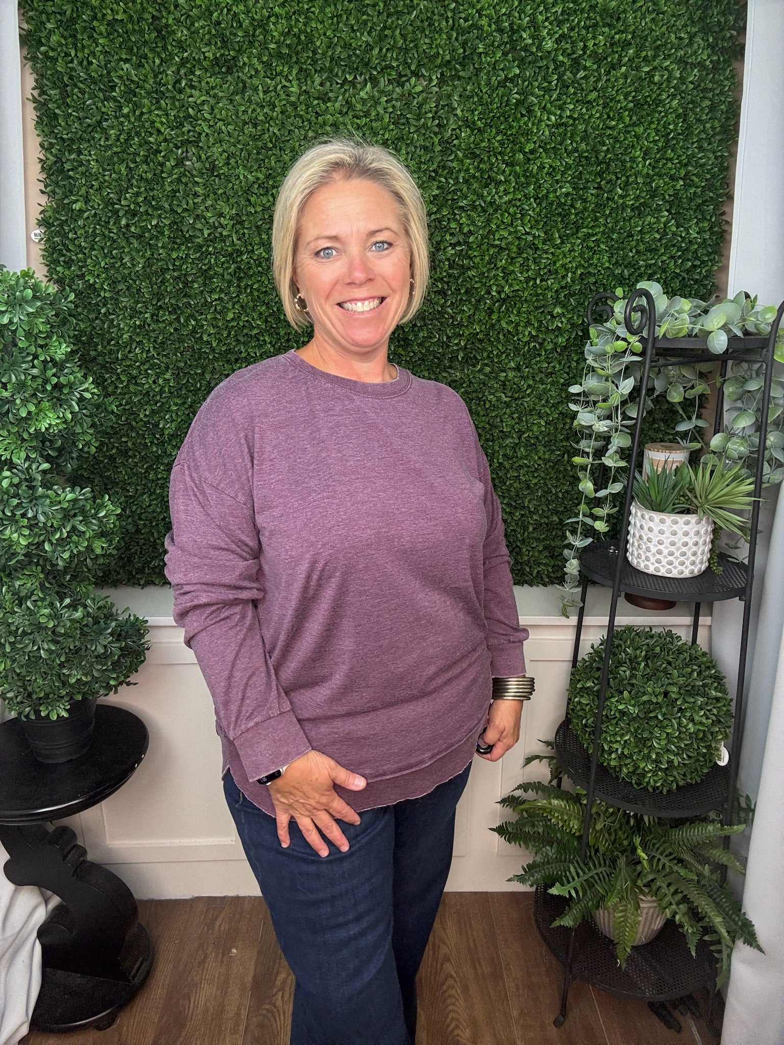 LONG SLEEVE PONCHO TOP - ESPRESSO/ PLUM