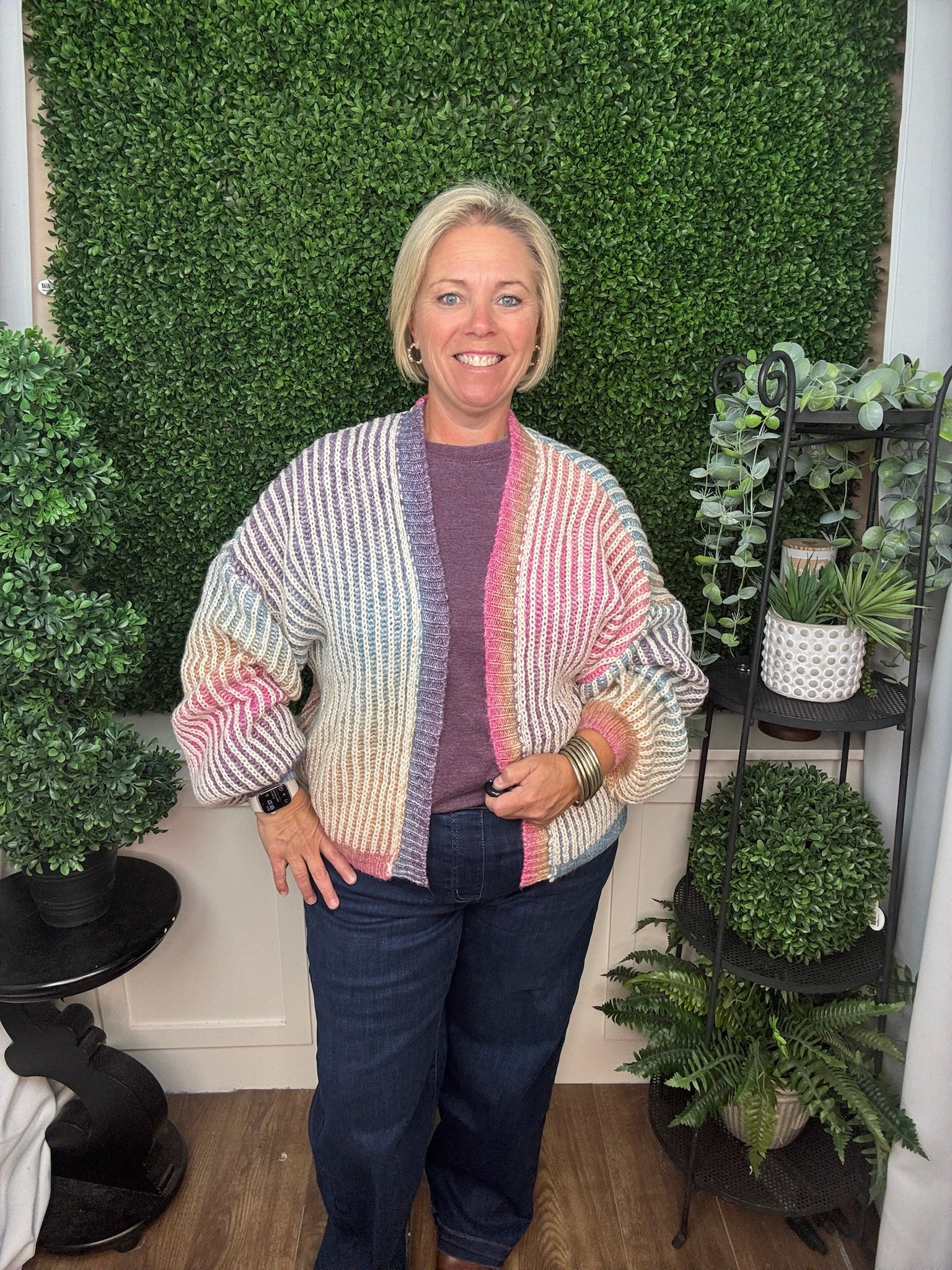 LONG-SLEEVE OPEN FRONT CARDIGAN - VIBRANT RAINBOW COLORWAY