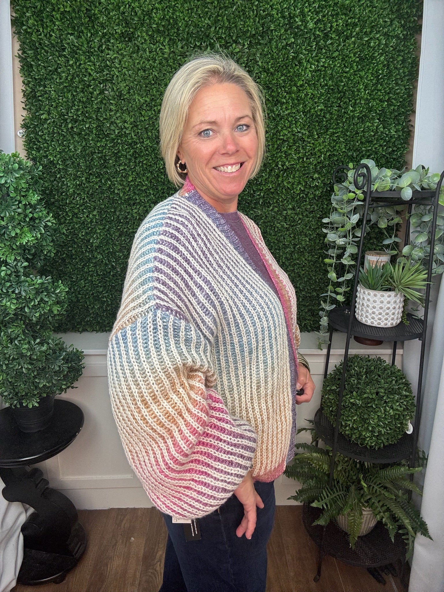 LONG-SLEEVE OPEN FRONT CARDIGAN - VIBRANT RAINBOW COLORWAY