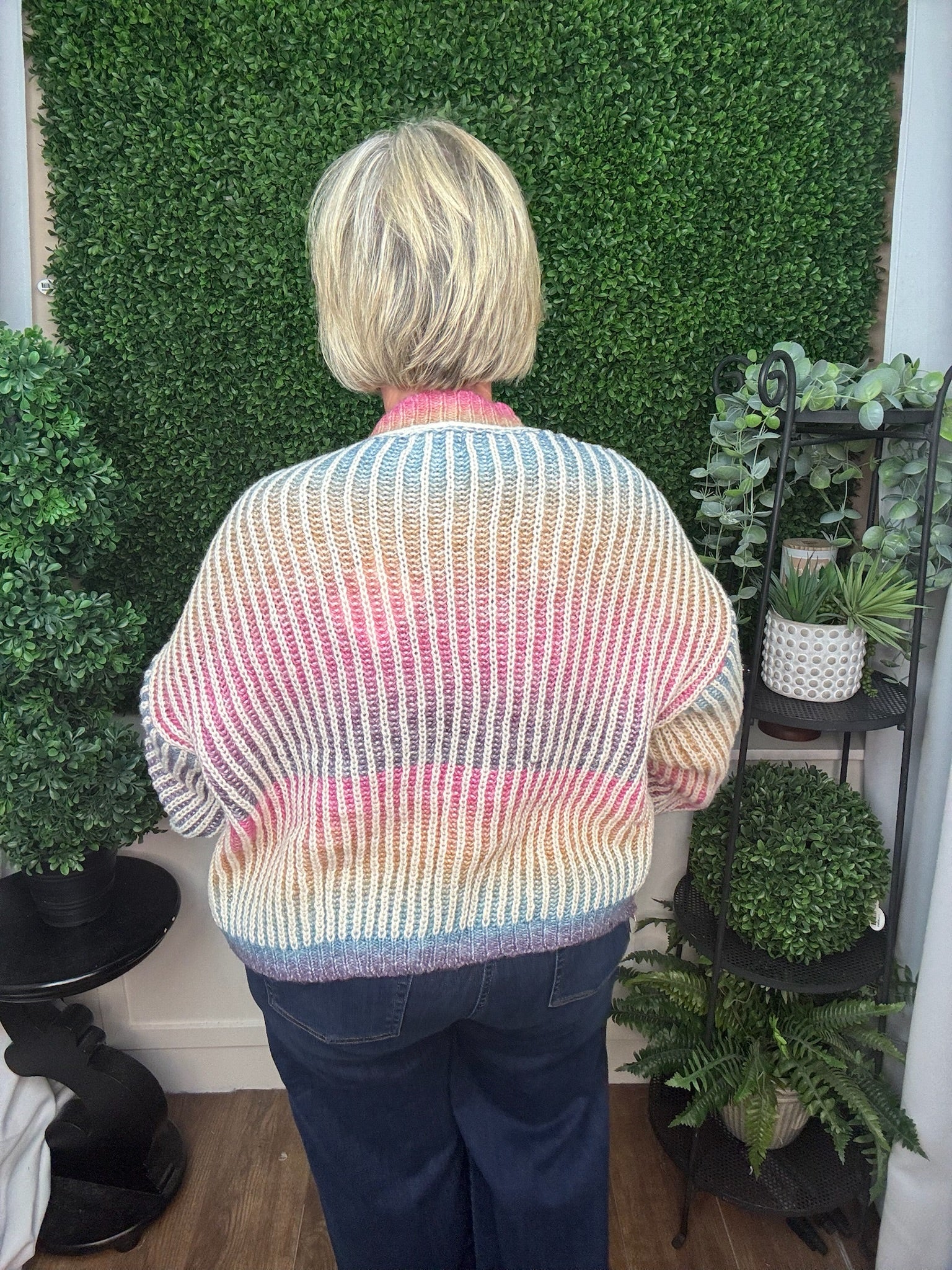 LONG-SLEEVE OPEN FRONT CARDIGAN - VIBRANT RAINBOW COLORWAY