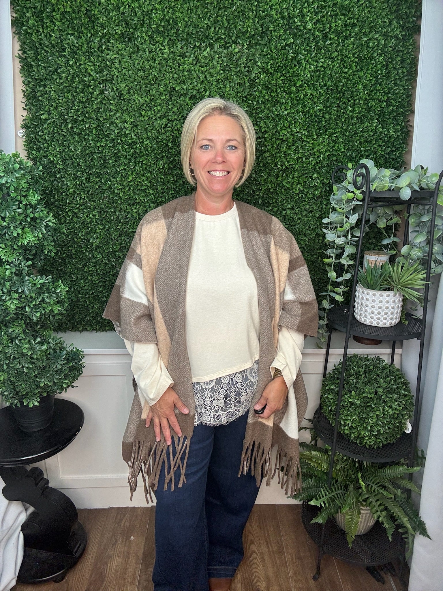 MICHA STRIPED WRAP - TAUPE/CREAM