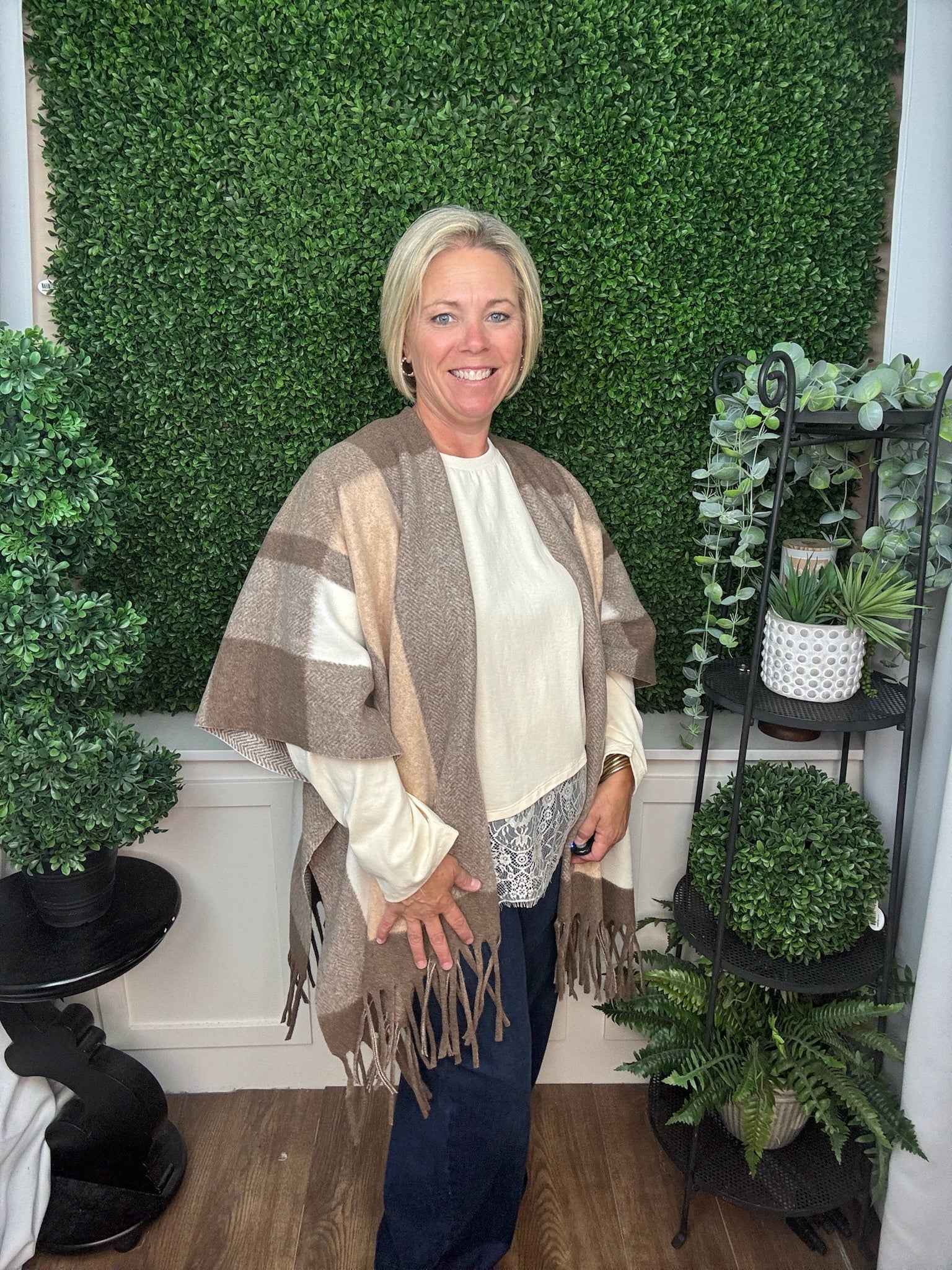 MICHA STRIPED WRAP - TAUPE/CREAM