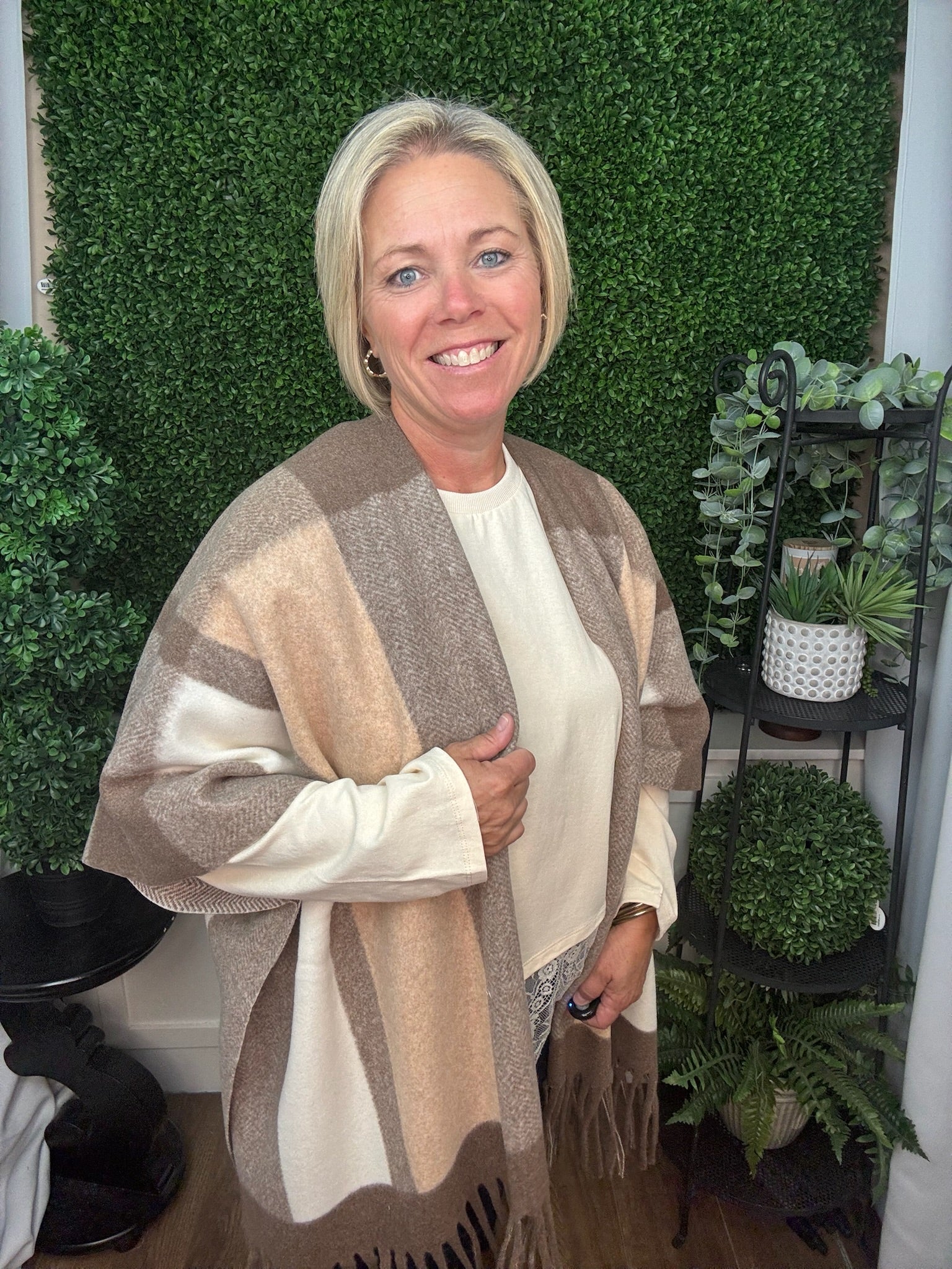 MICHA STRIPED WRAP - TAUPE/CREAM