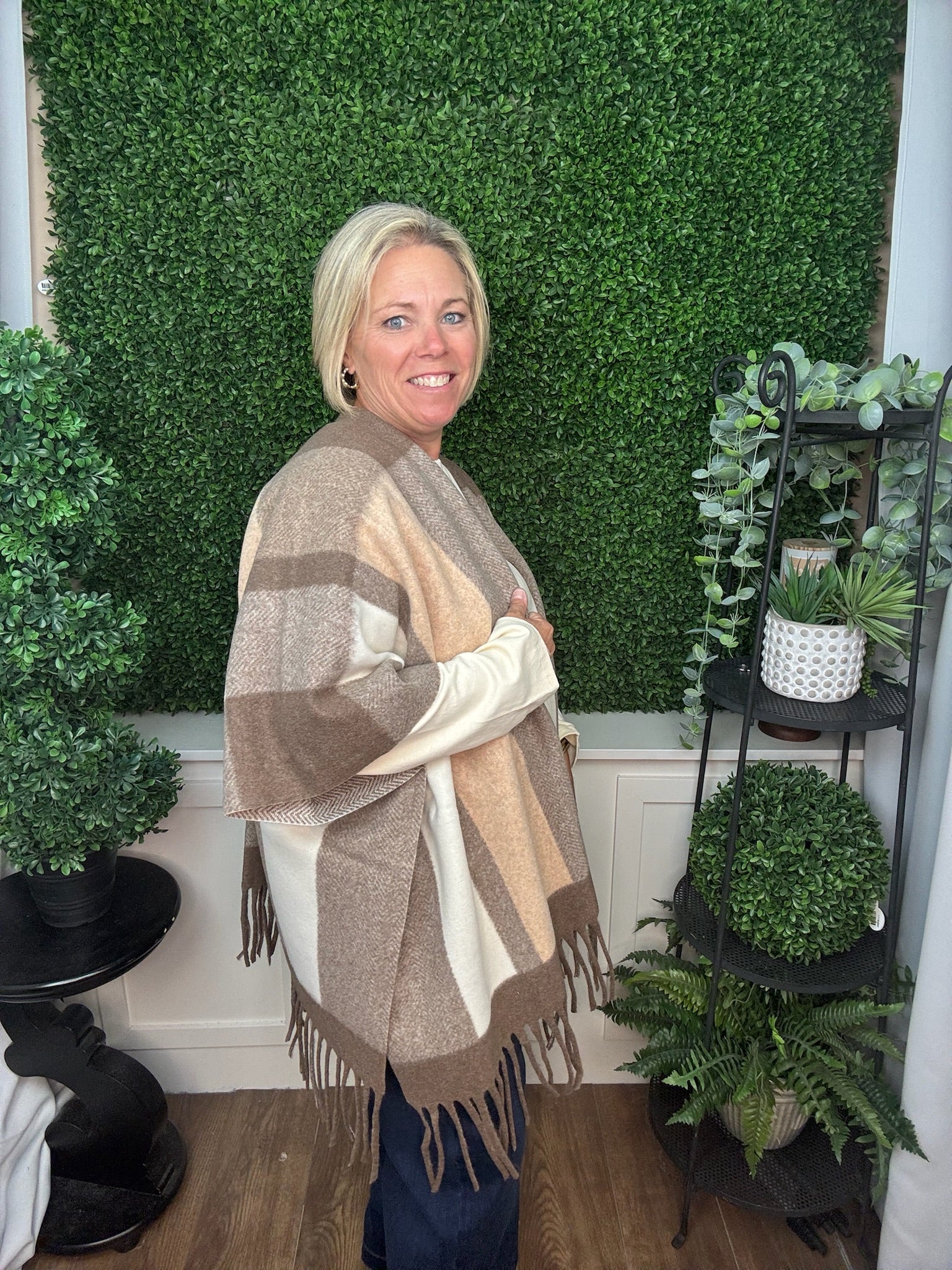 MICHA STRIPED WRAP - TAUPE/CREAM