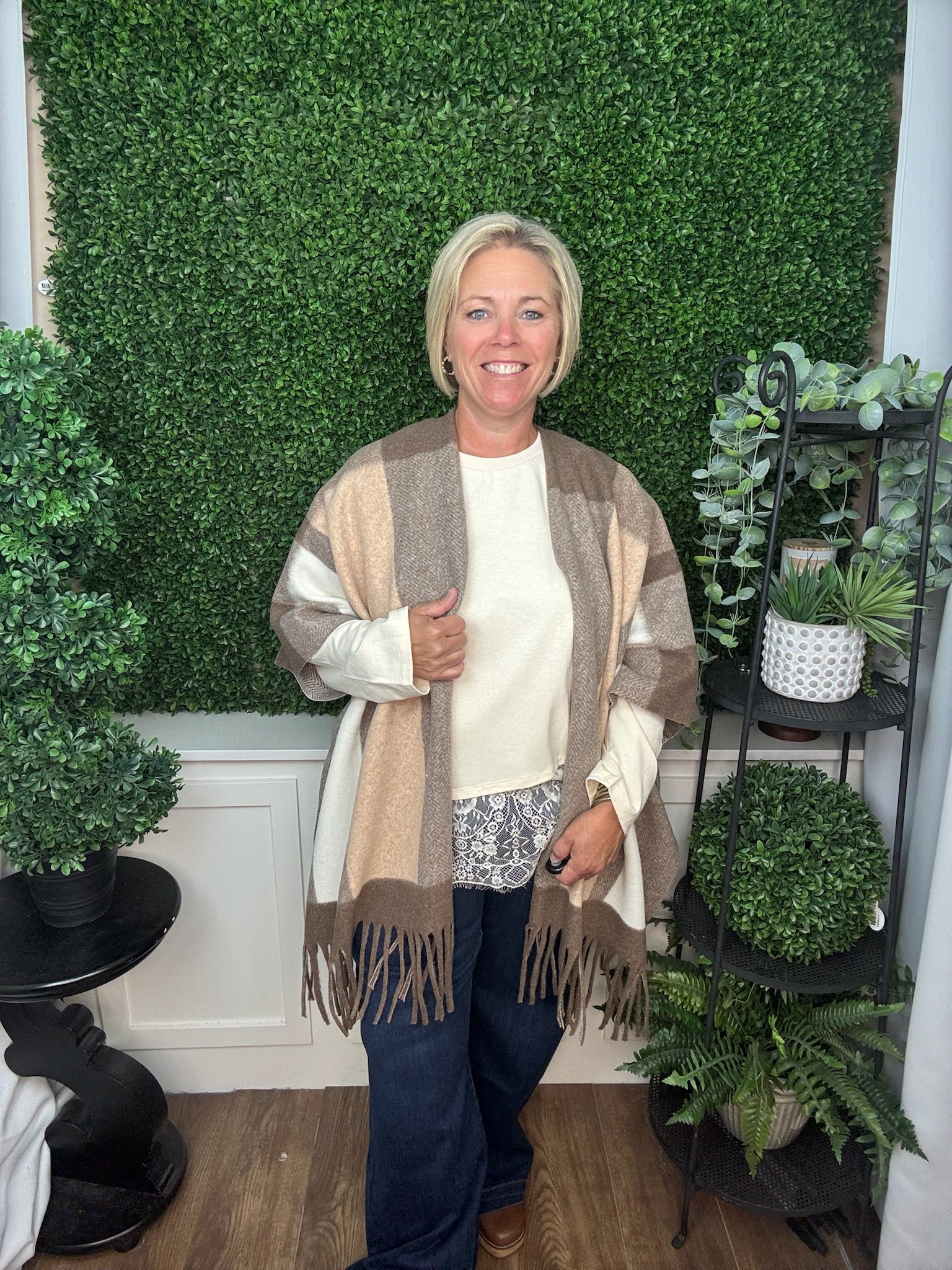 MICHA STRIPED WRAP - TAUPE/CREAM