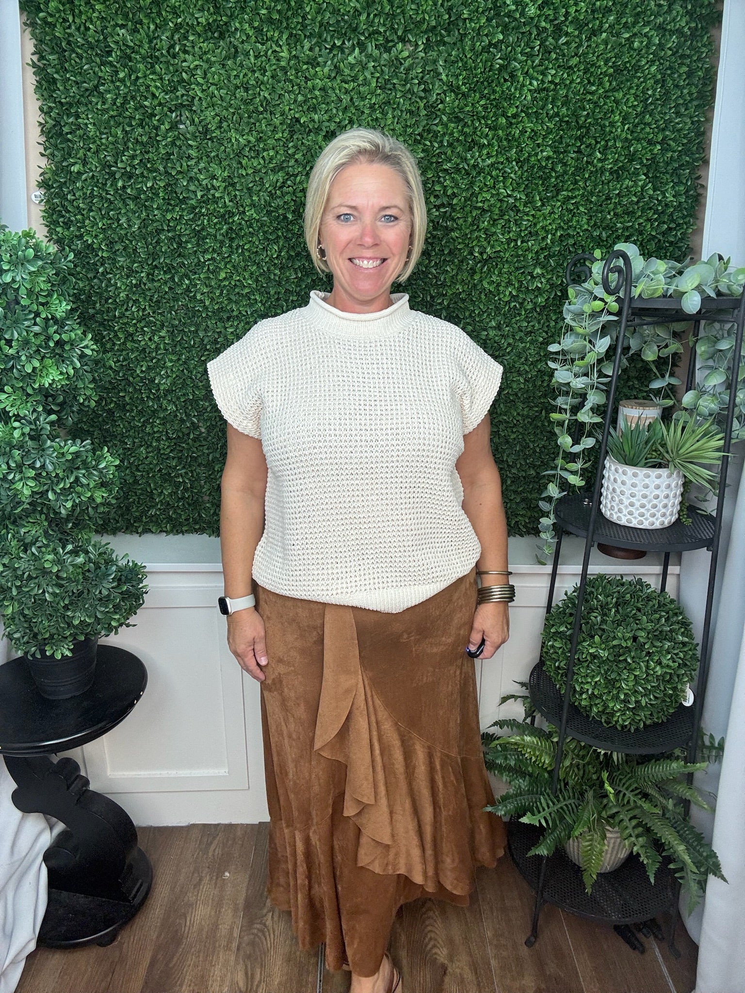 CANYON FAUX SUEDE SKIRT WITH RUFFLE - CAMEL