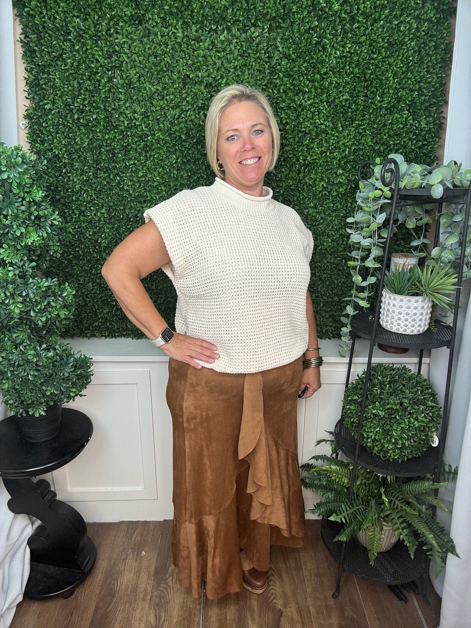 CANYON FAUX SUEDE SKIRT WITH RUFFLE - CAMEL