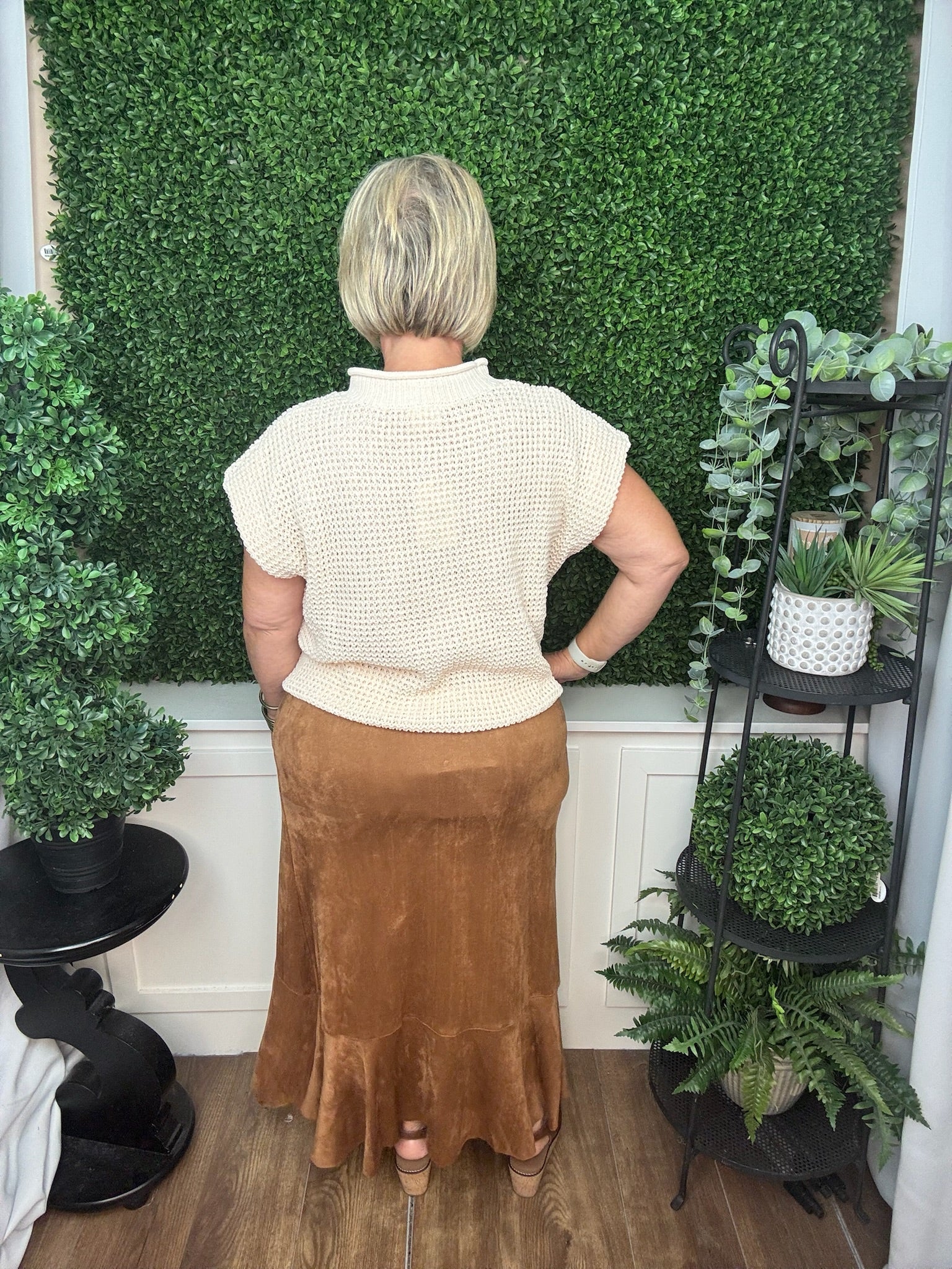 CANYON FAUX SUEDE SKIRT WITH RUFFLE - CAMEL