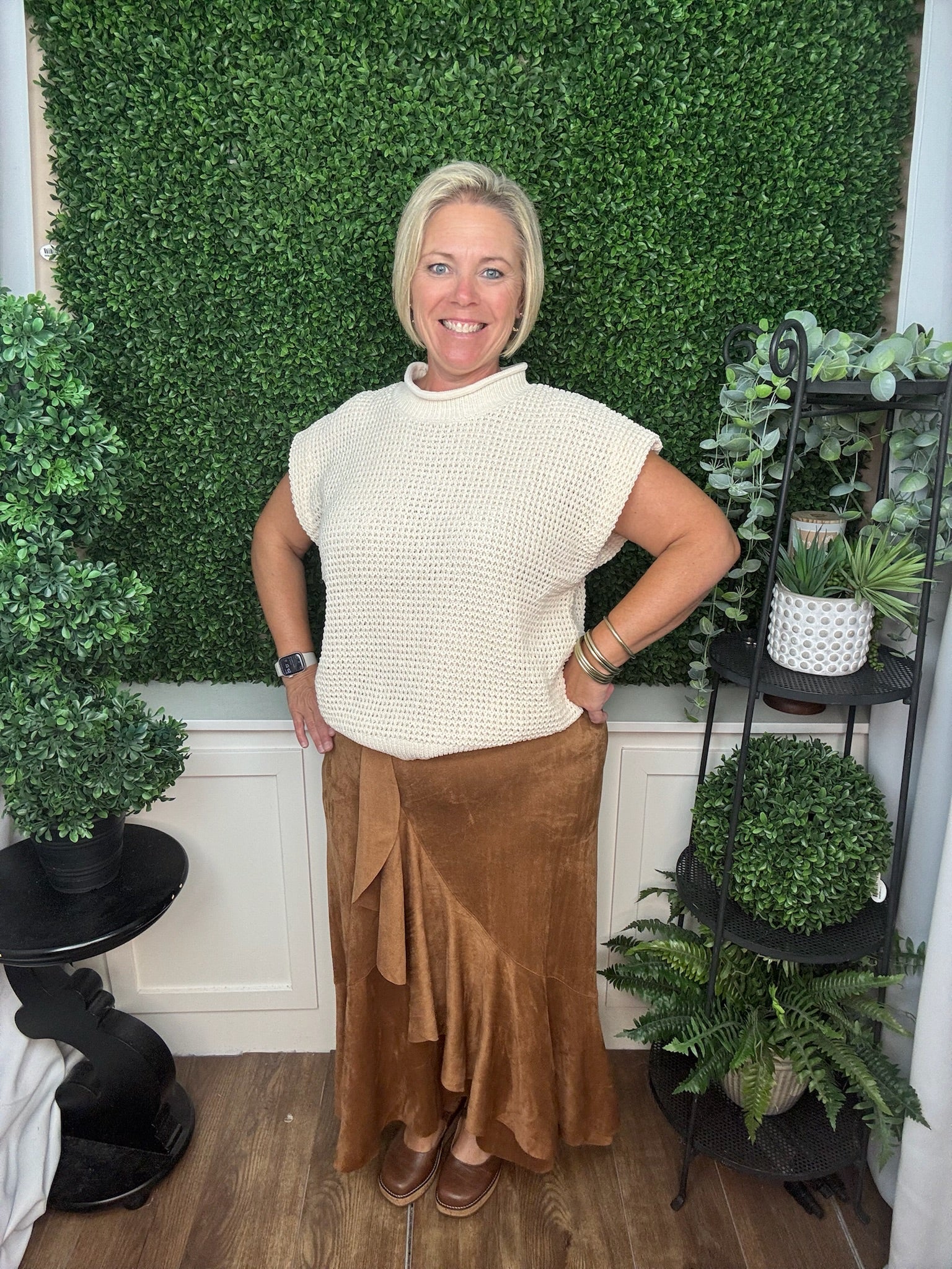 CANYON FAUX SUEDE SKIRT WITH RUFFLE - CAMEL