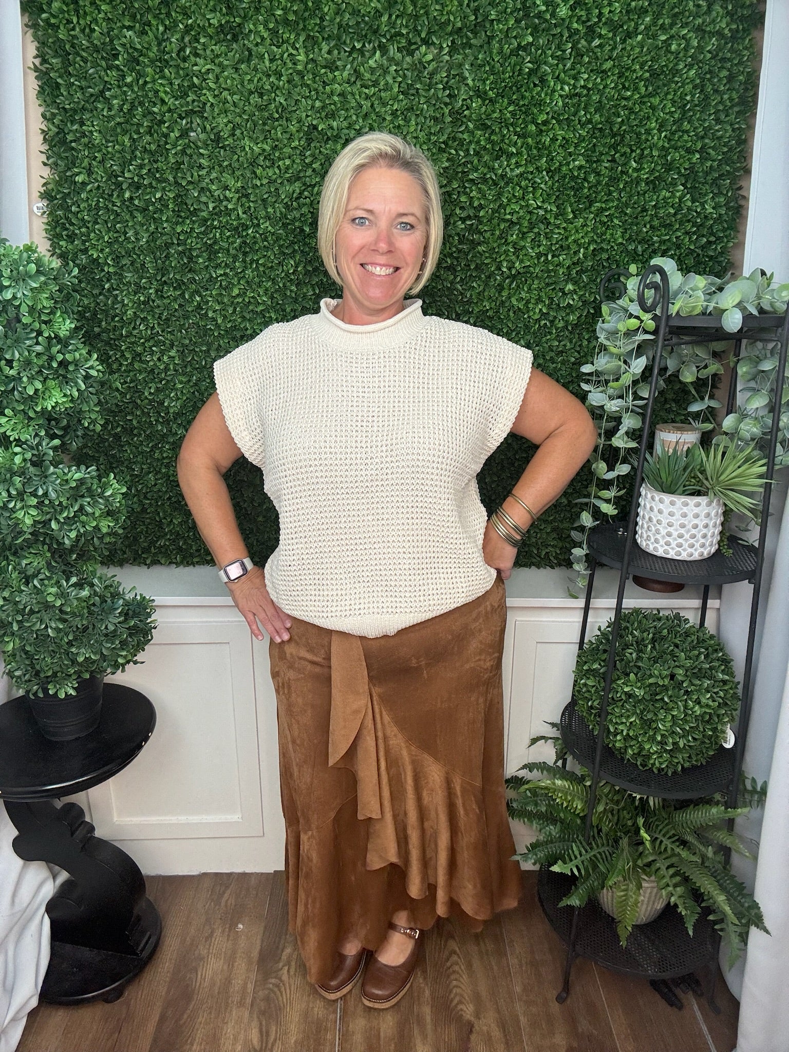 CANYON FAUX SUEDE SKIRT WITH RUFFLE - CAMEL