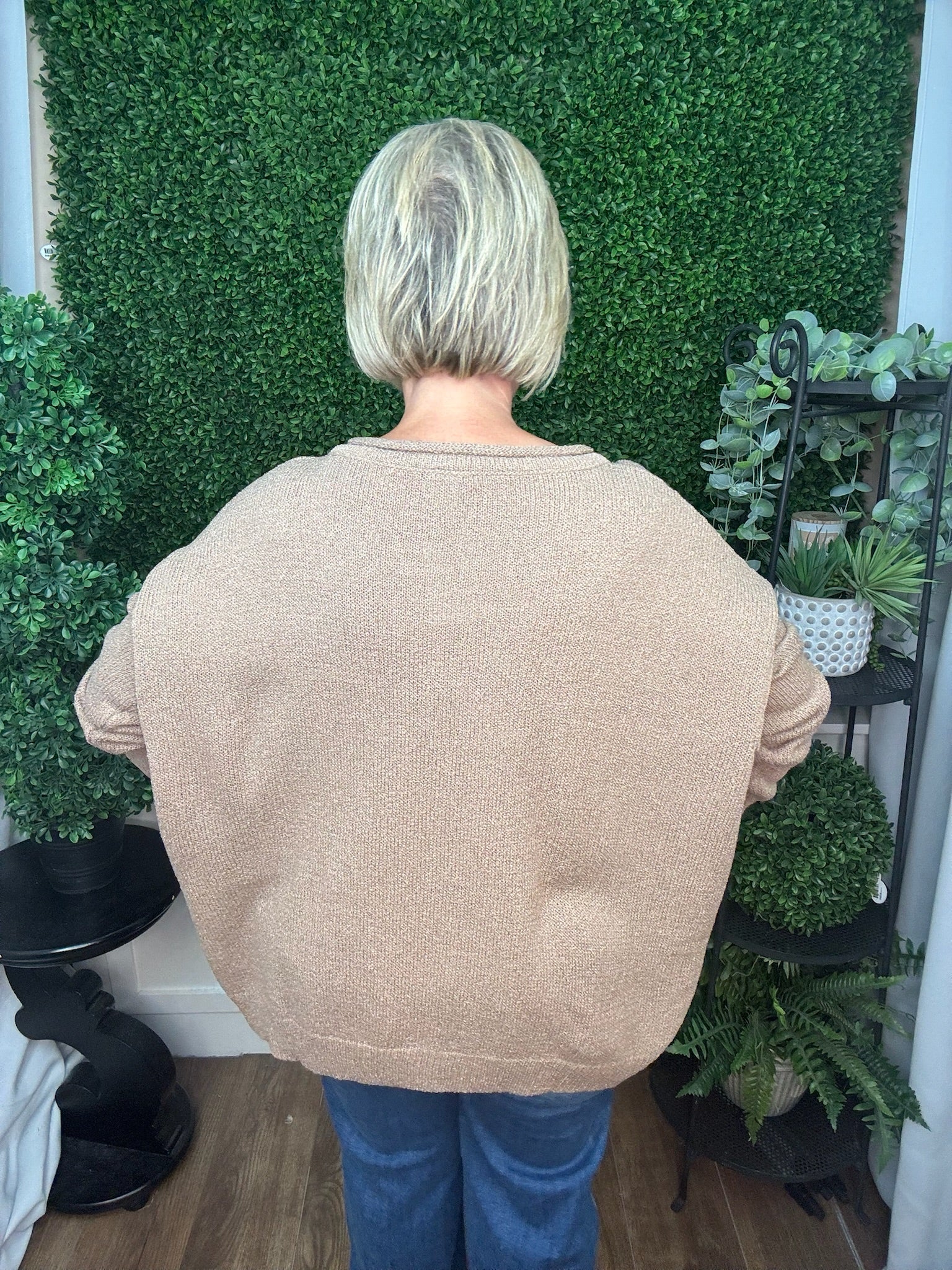 CREWNECK KNIT LONG-SLEEVE SWEATER TOP - COFFEE