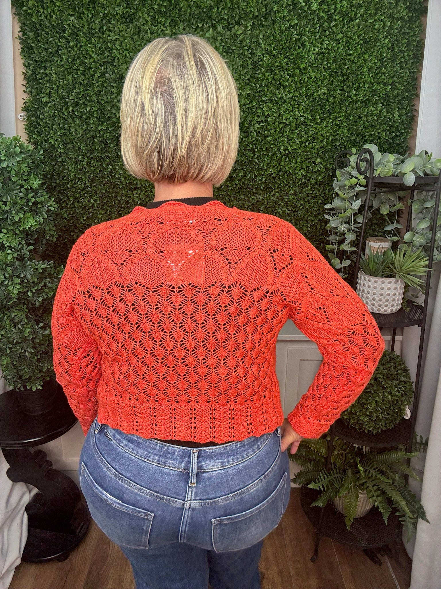 Scallop Collar Cable Knit Button-Up Cardigan - Coral