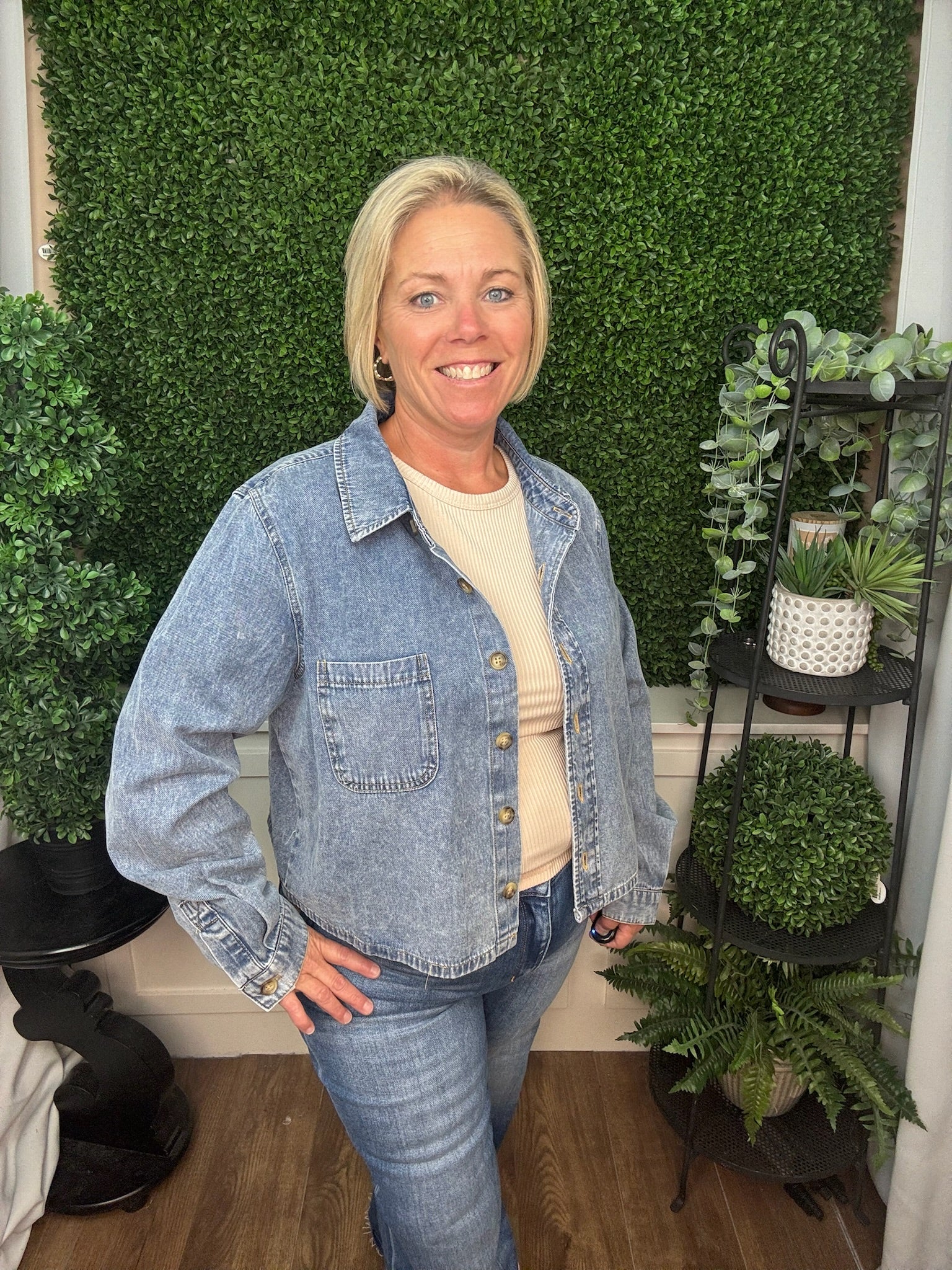 LONG SLEEVE DENIM BUTTON DOWN TOP - DENIM