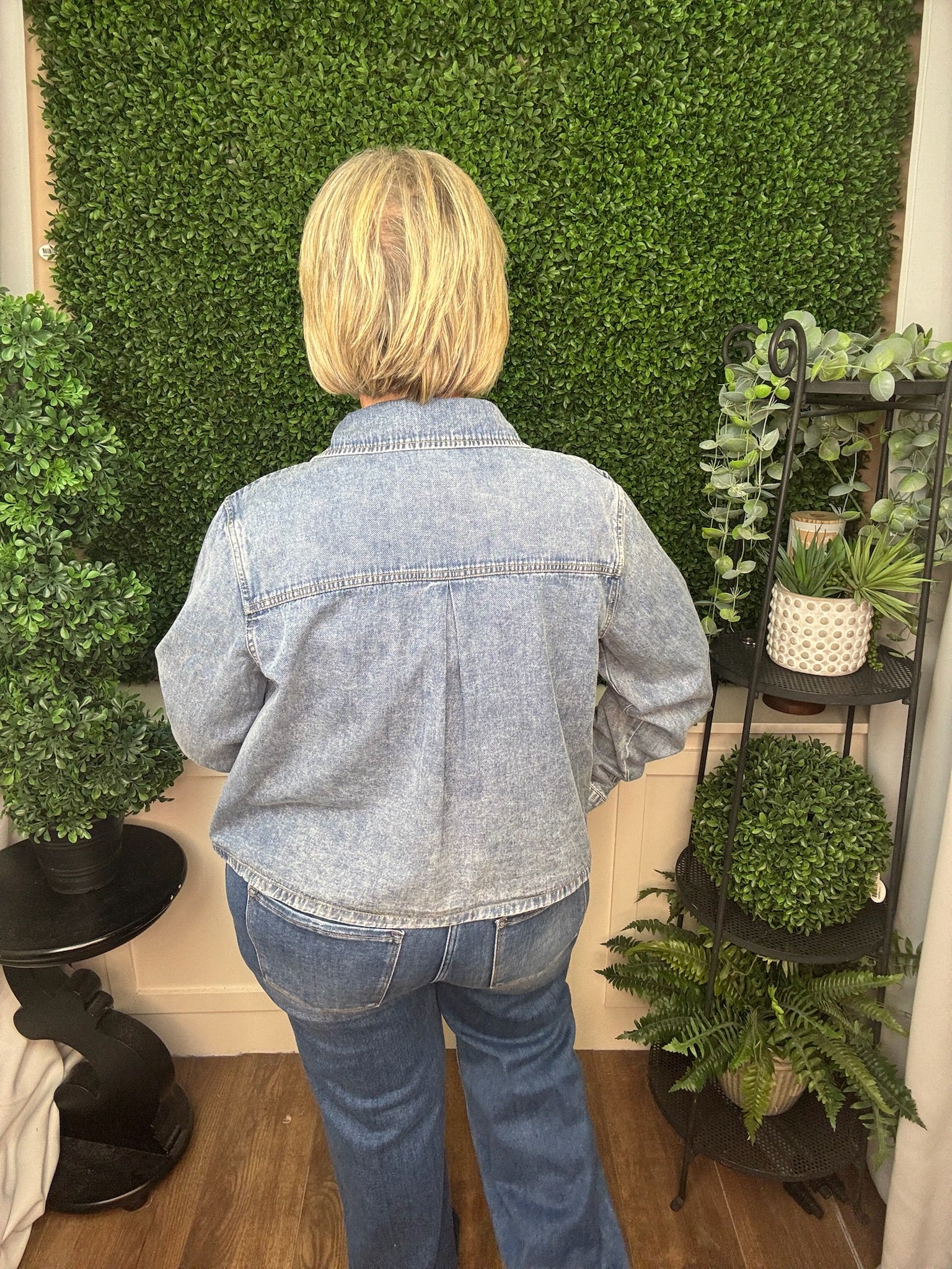 LONG SLEEVE DENIM BUTTON DOWN TOP - DENIM