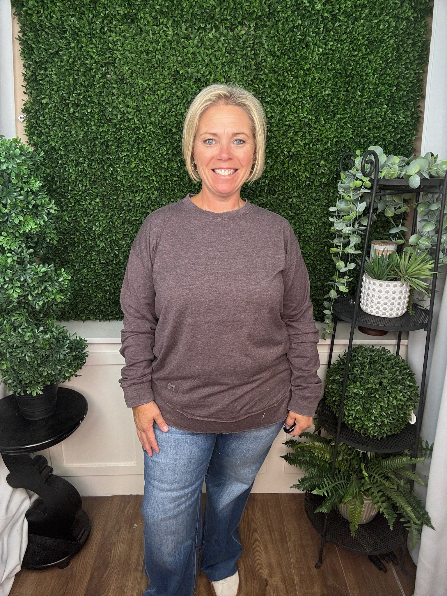 LONG SLEEVE PONCHO TOP - ESPRESSO/ PLUM