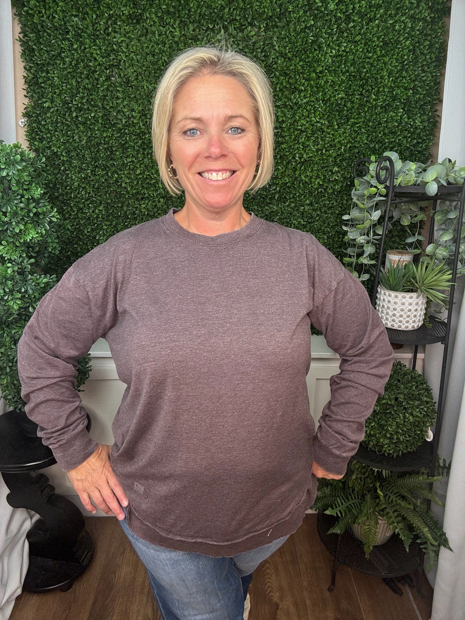 LONG SLEEVE PONCHO TOP - ESPRESSO/ PLUM