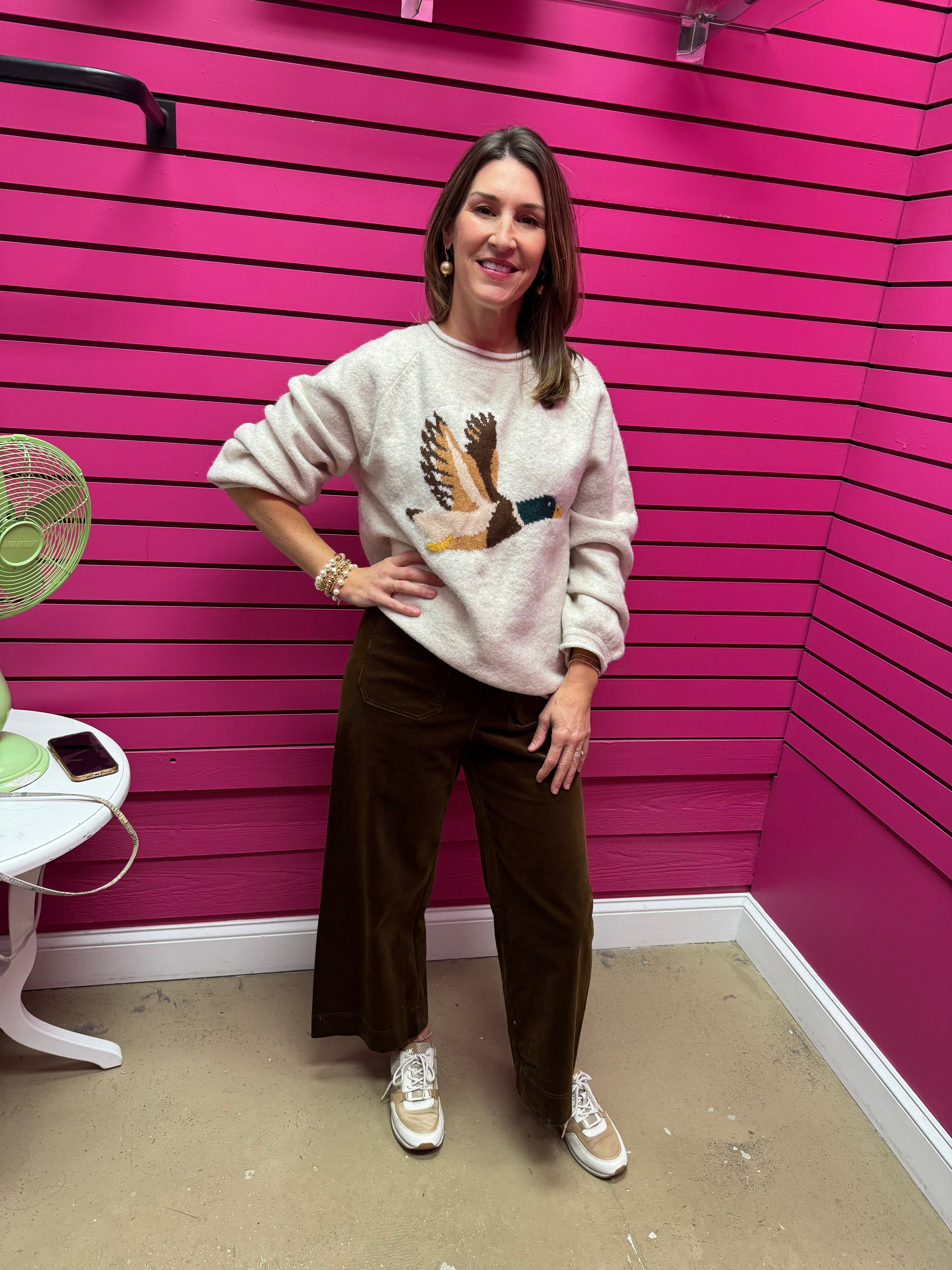 FLYING DUCK GRAPHIC KNIT SWEATER - OATMEAL