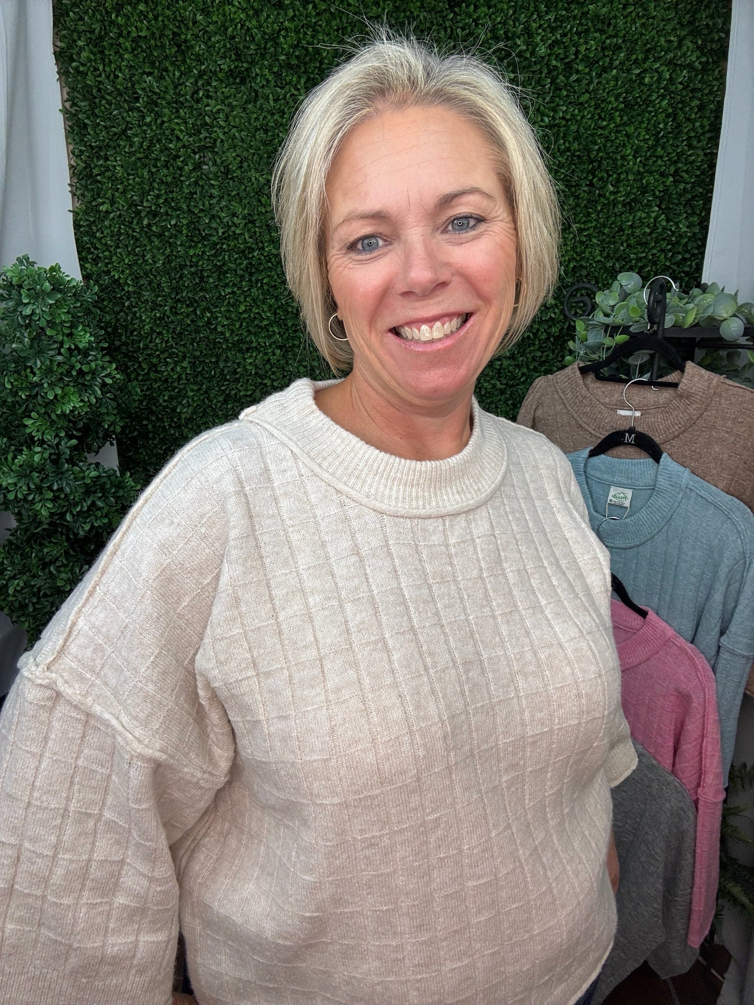 TEXTURED KNIT COLLARED SWEATER - PINK/H. GRAY/MOCHA/OATMEAL/BLUE