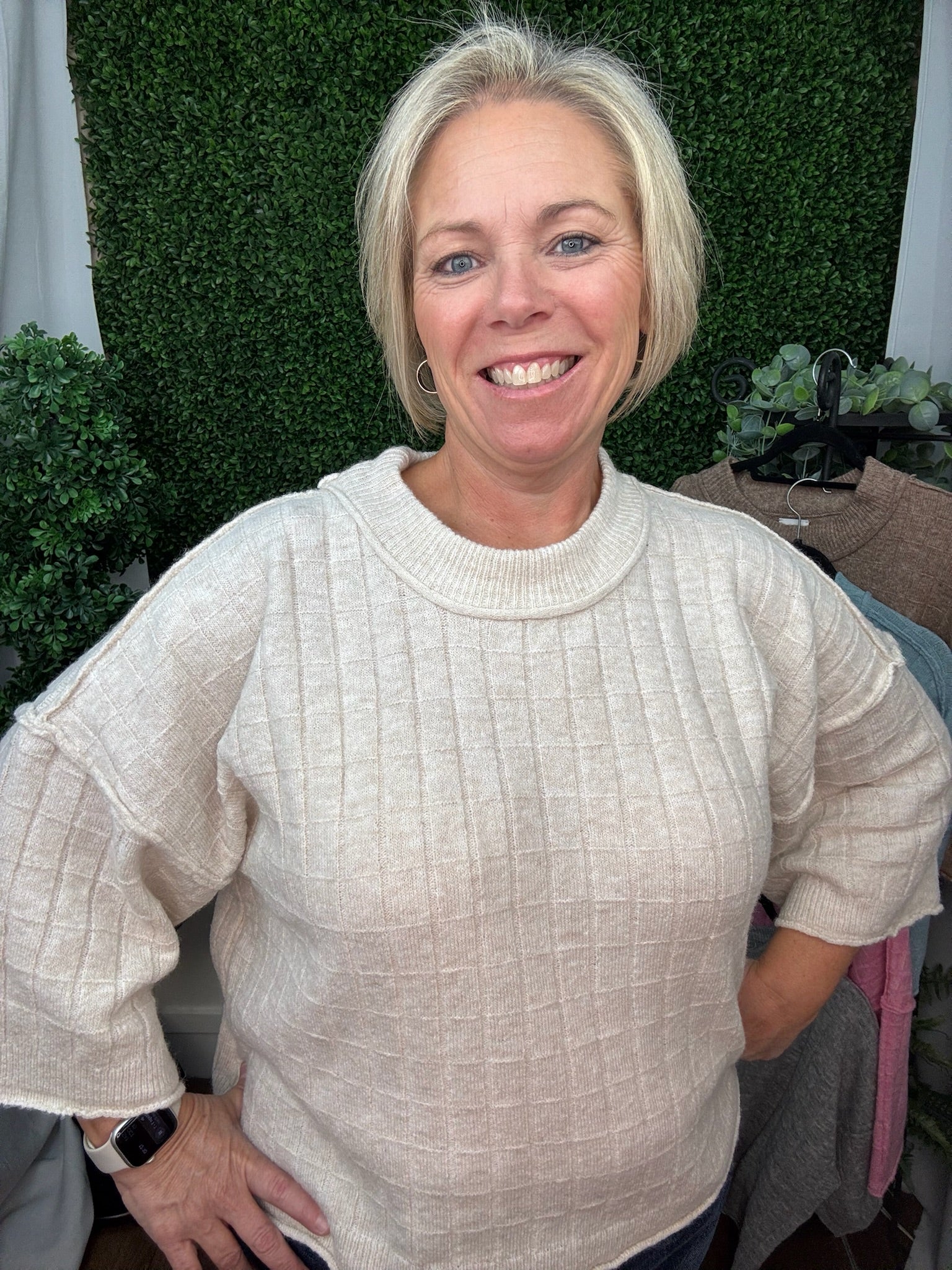 TEXTURED KNIT COLLARED SWEATER - PINK/H. GRAY/MOCHA/OATMEAL/BLUE