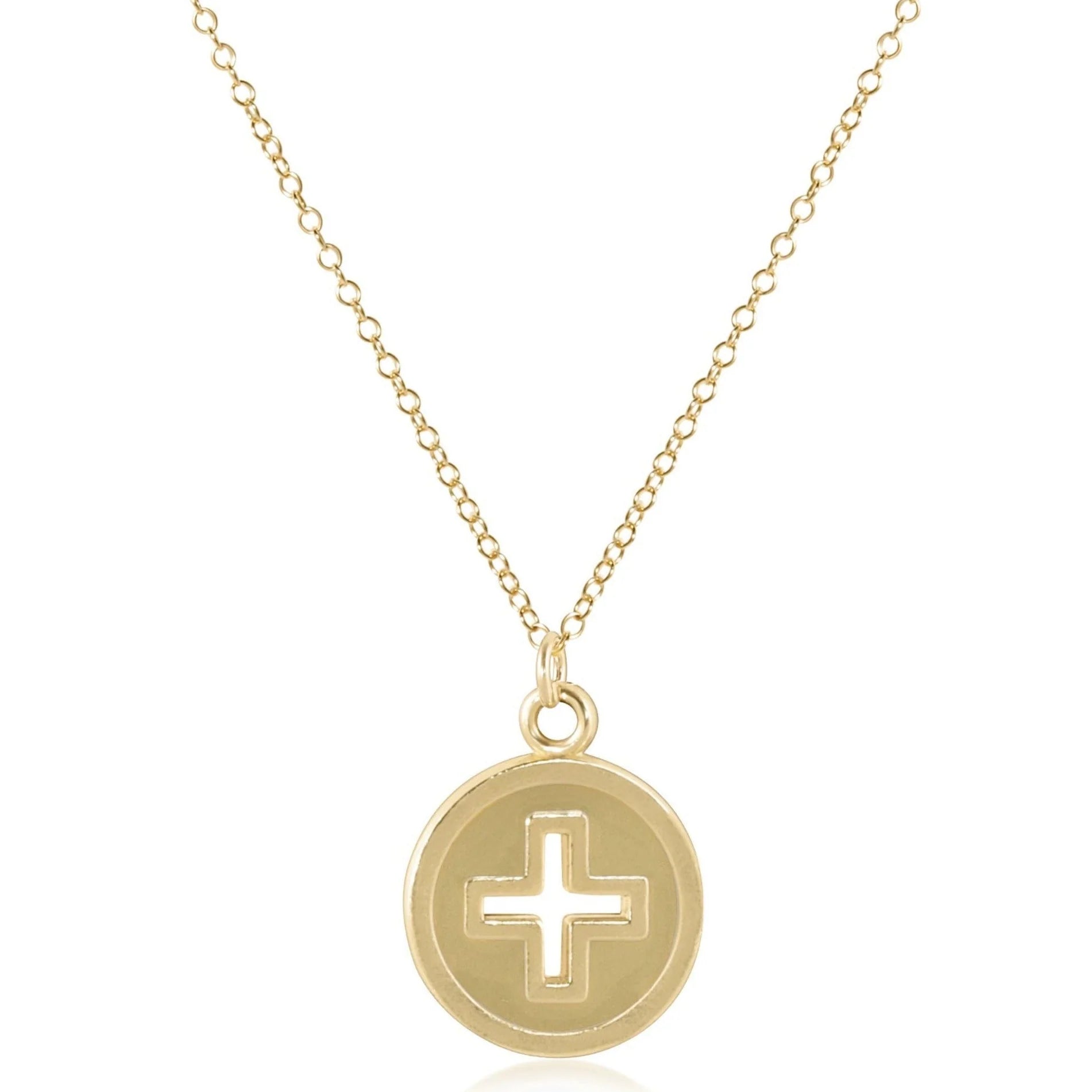 16" Necklace Gold - Signature Cross Gold Disc