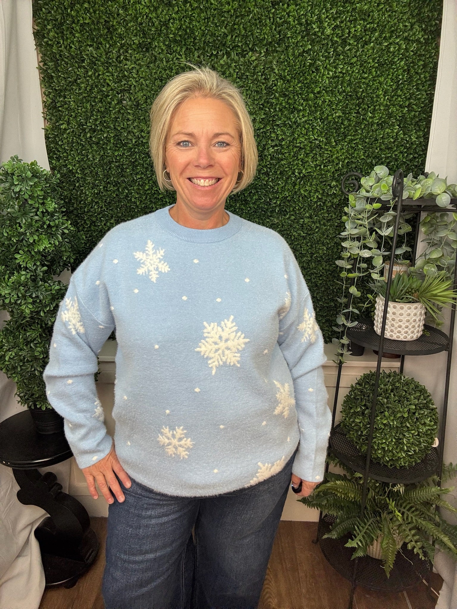 3D Knit Frosted Blue Snowflake Sweater