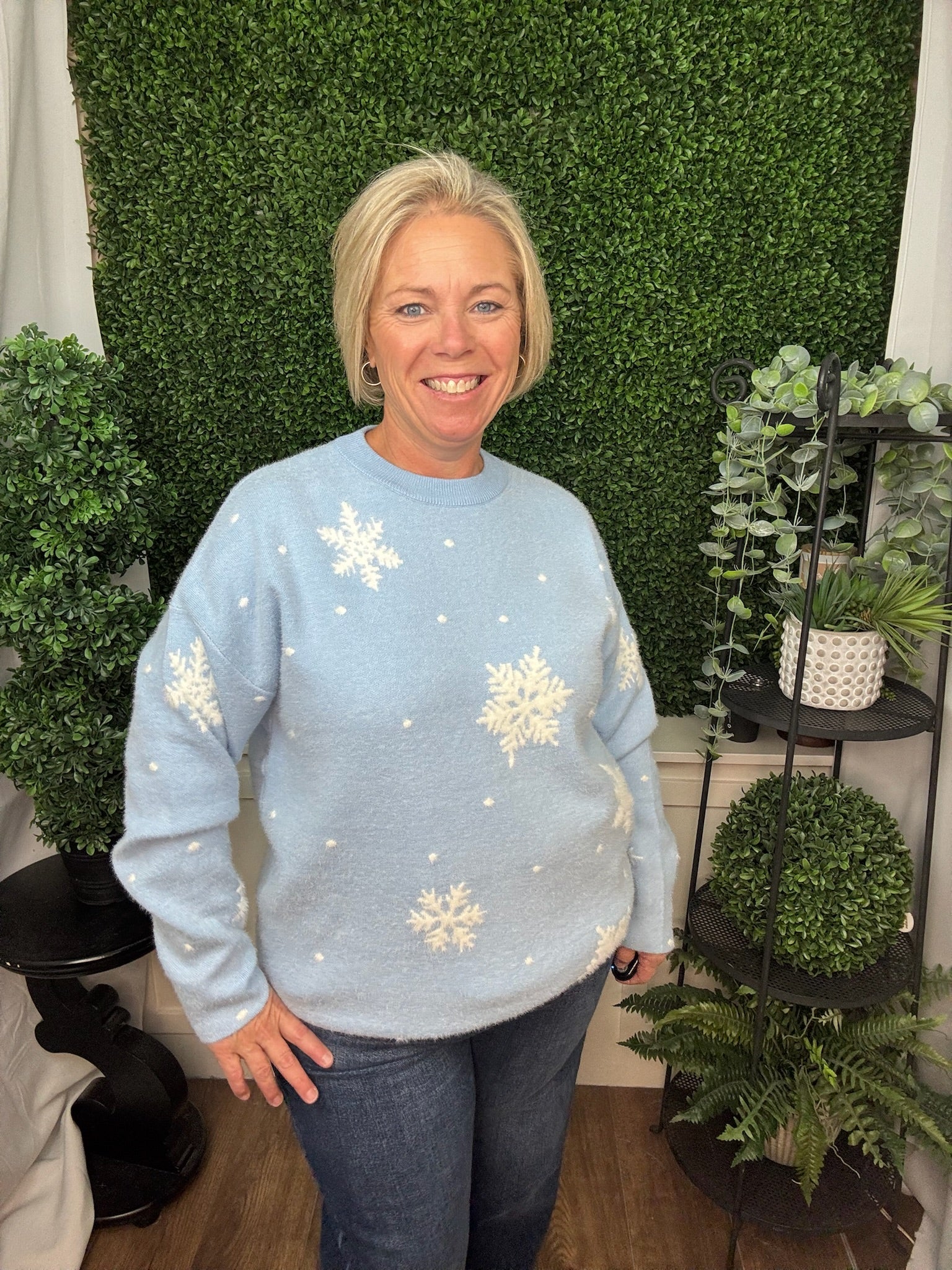 3D Knit Frosted Blue Snowflake Sweater