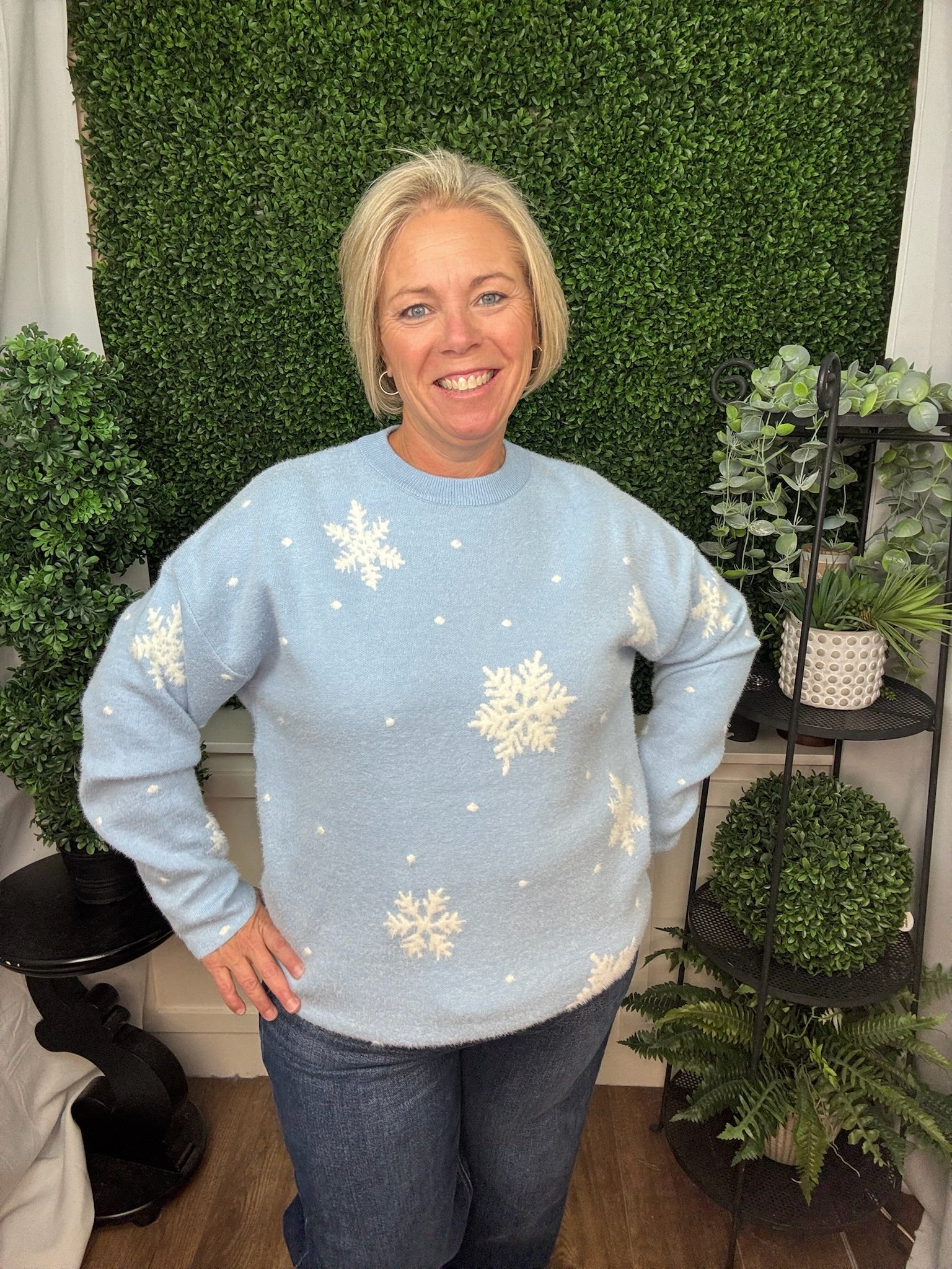 3D Knit Frosted Blue Snowflake Sweater