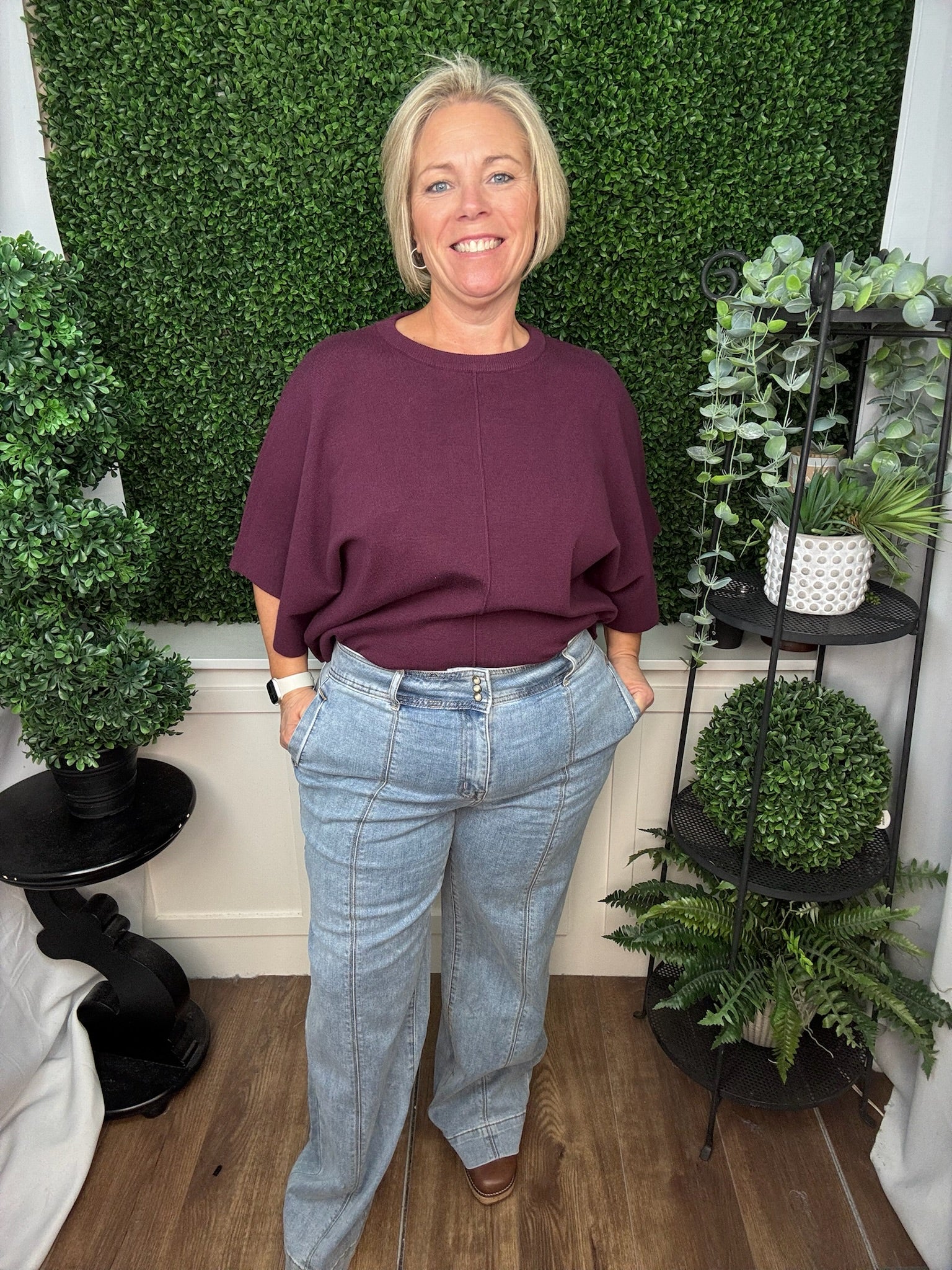 Audrey Hugging Wide Denim Trouser - Dusk/ Skylight