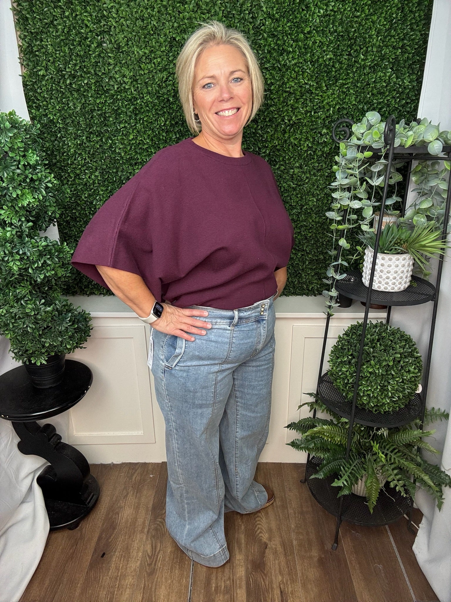 Audrey Hugging Wide Denim Trouser - Dusk/ Skylight