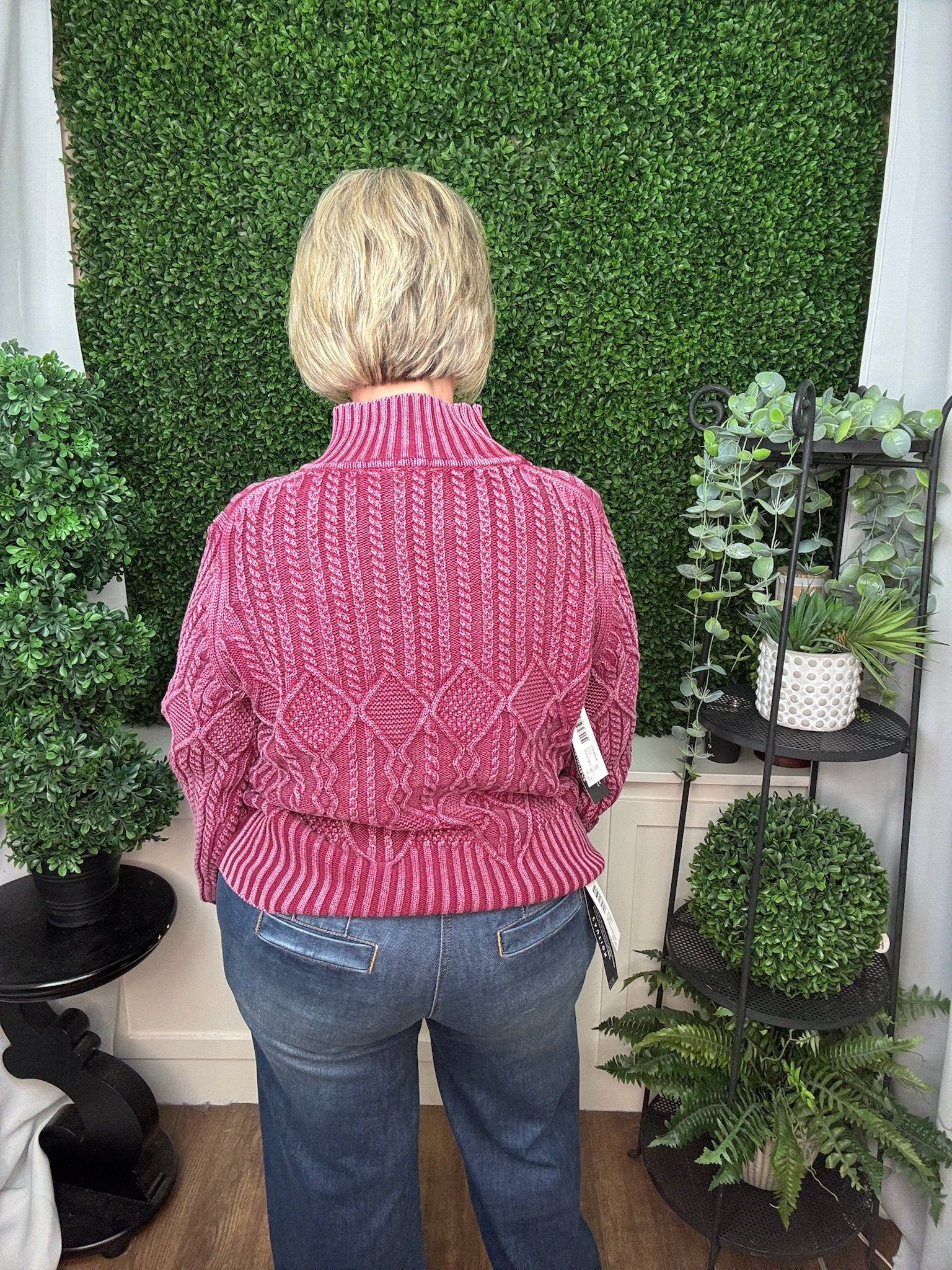 Mock Neck Sweater with Special Wash - Cherrylacquer