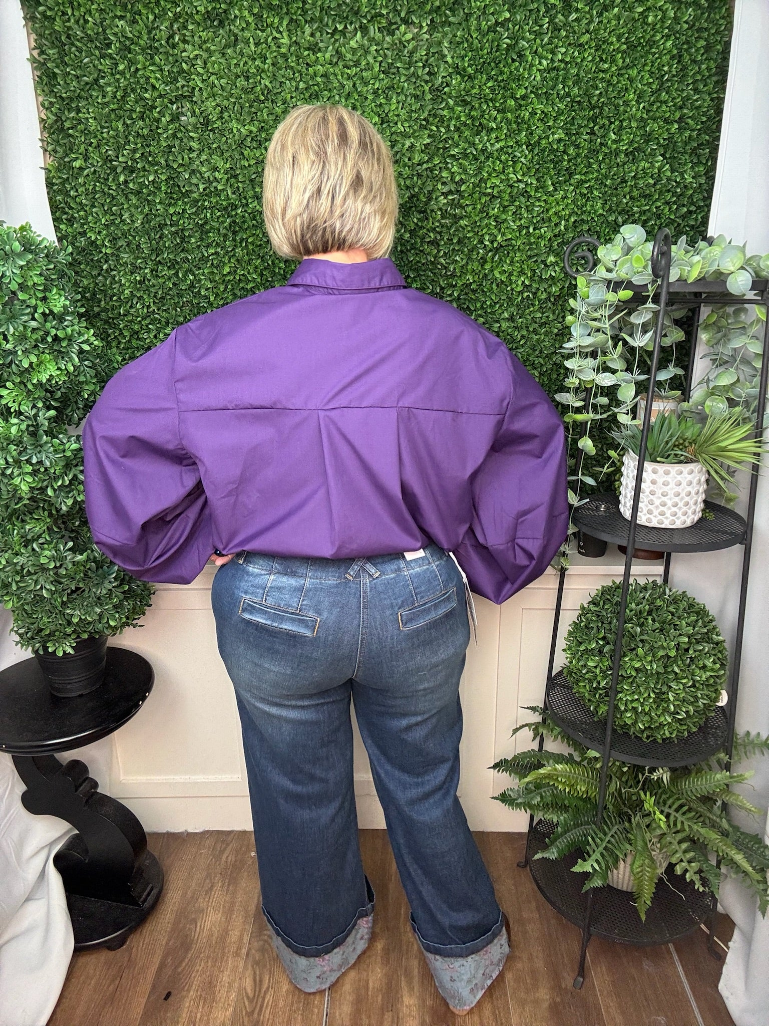 CLASSIC COLLARED BUTTON DOWN SHIRT - OLIVE/PURPLE