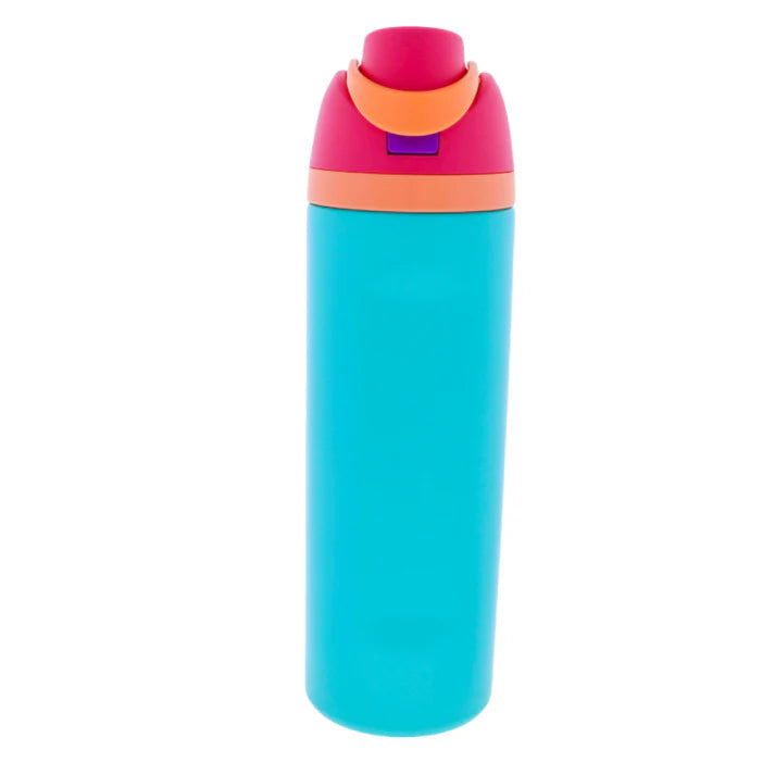 BLUE 24OZ WATER BOTTLE W/ PINK CAP