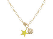14" YELLOW STAR & GOLD HAPPY FACE NECKLACE