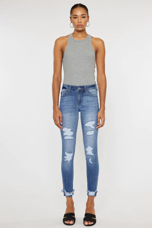DISTRESSED ANKLE SKINNY JEANS