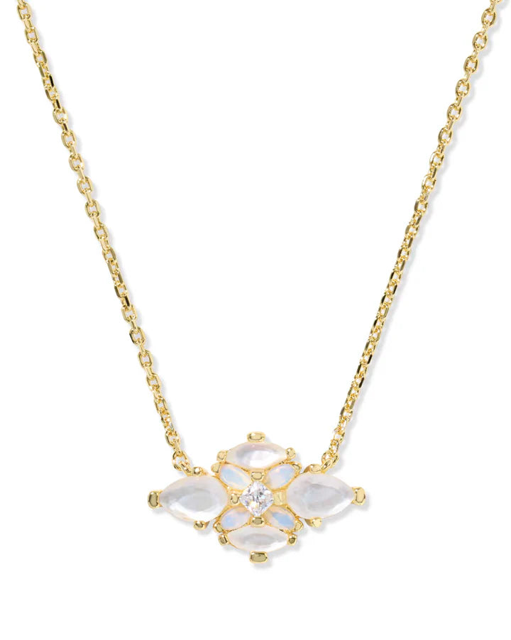 ABBIE CRYSTAL SHORT PENDANT NECKLACE - GOLD NEUTRAL MIX