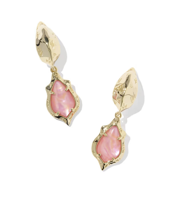 ADRIANA SCALLOP FRAME HUGGIE EARRINGS GOLD LT PINK IRID