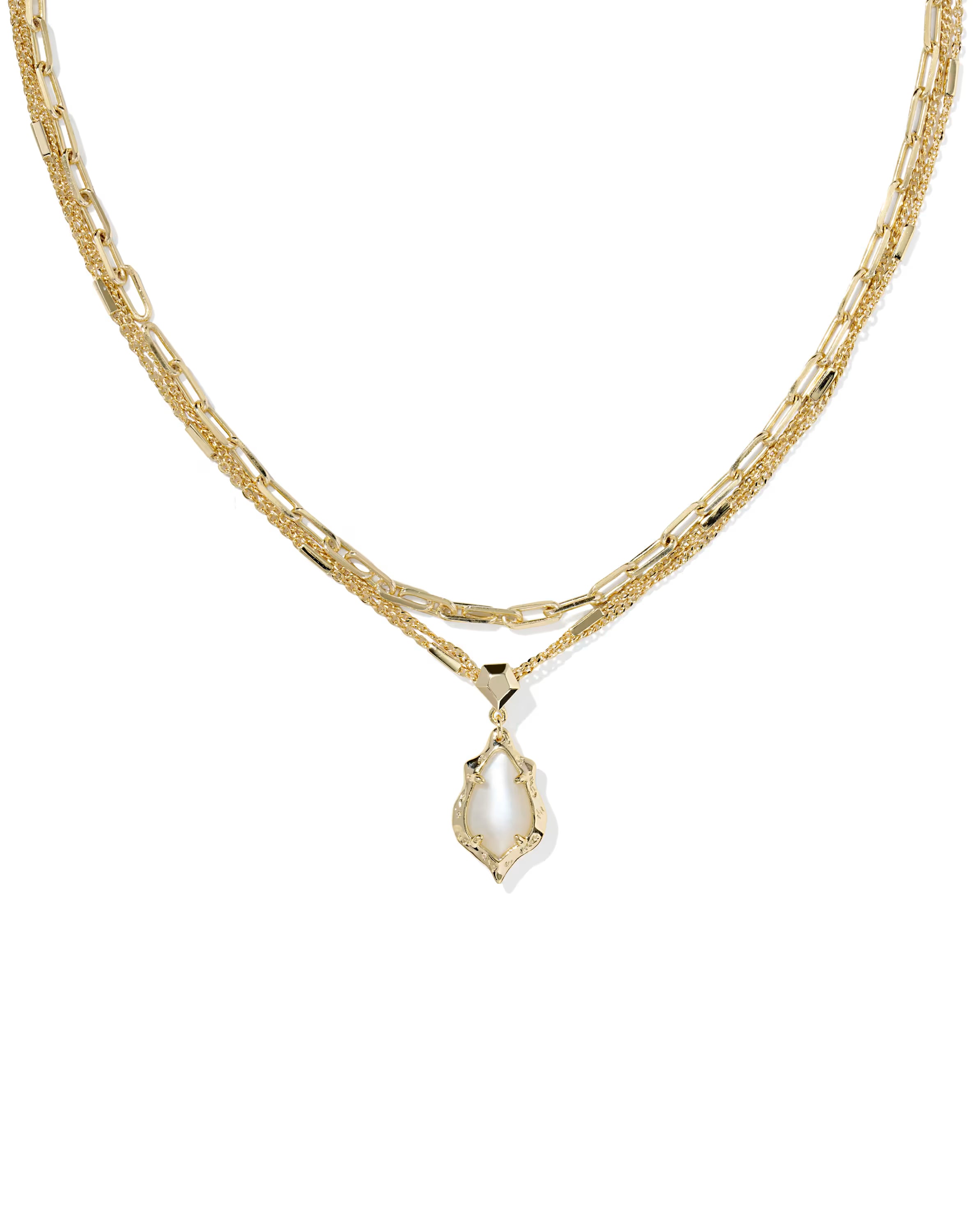 ADRIANA SCALLOP FRAME MULTI STRAND NECKLACE GOLD NATURAL MOP