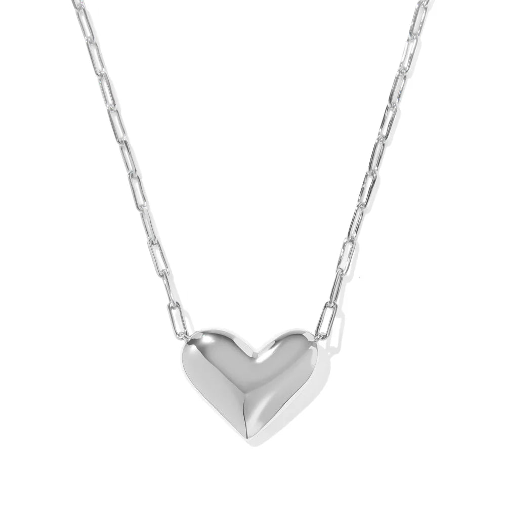 ARI HEART STATEMENT SHORT PENDANT NECKLACE - SILVER IVORY MOP