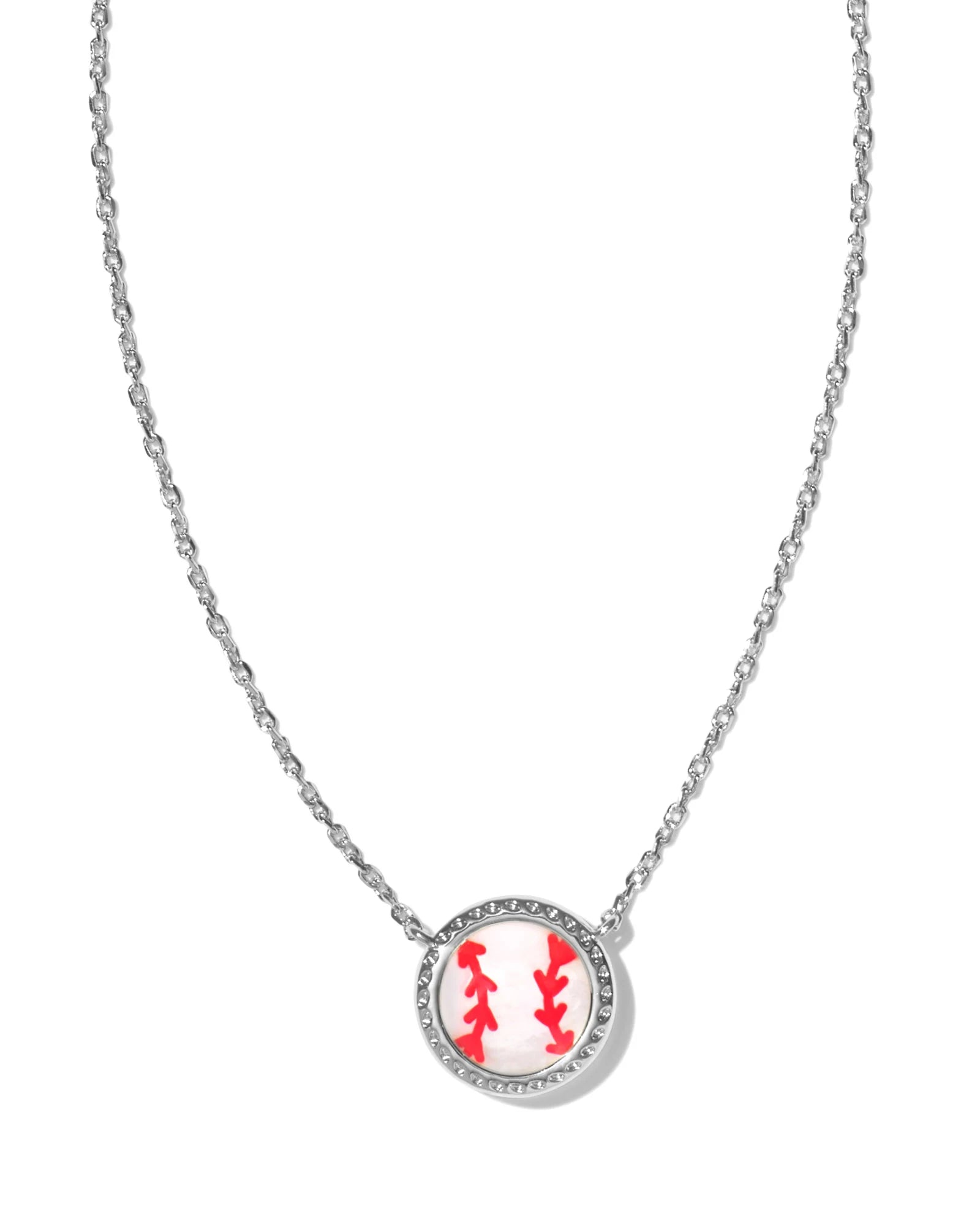 BASEBALL SHORT PENDANT NECKLACE - SILVER IVORY MOTHER OF PEARL