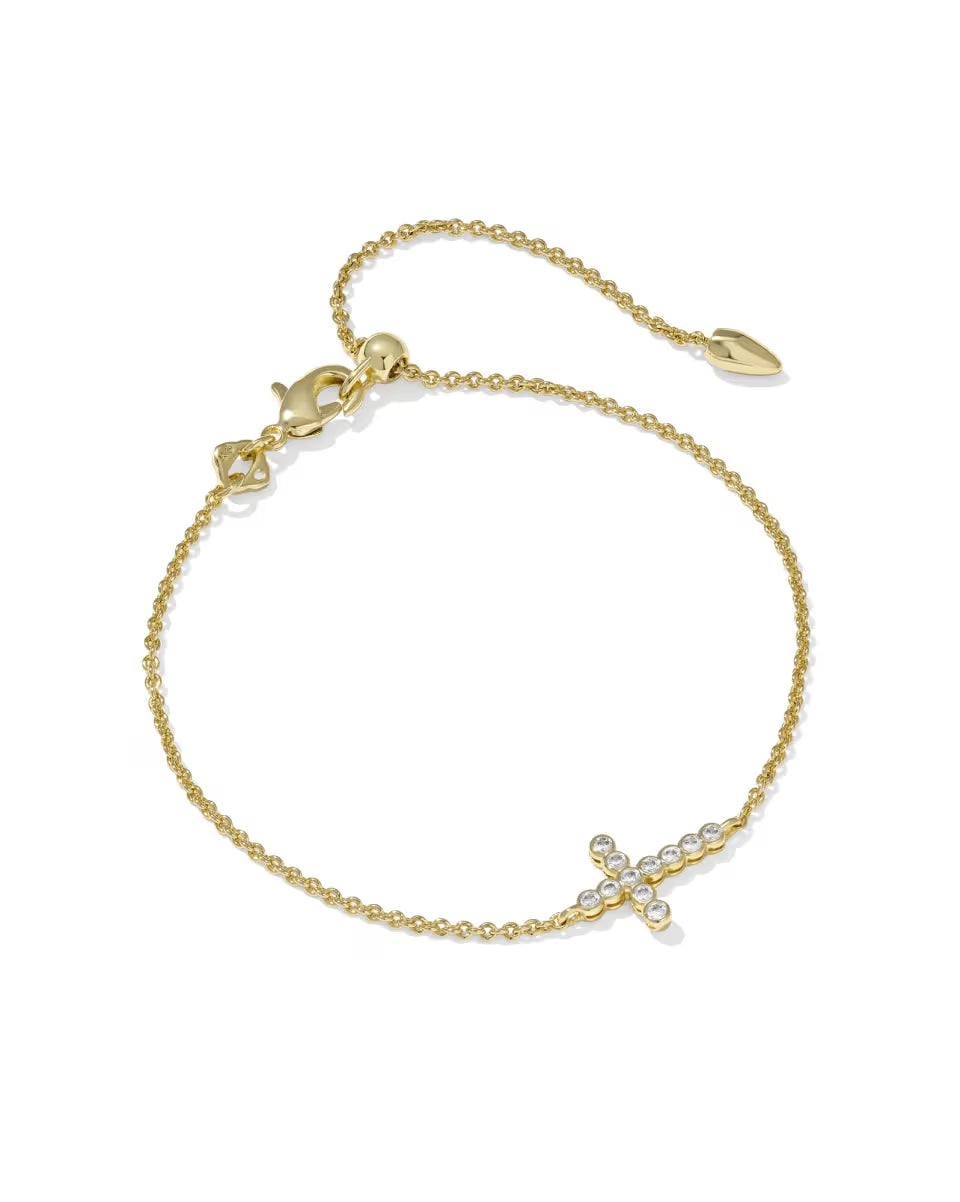 CROSS CRYSTAL DELICATE CHAIN BRACELET GOLD WHITE CZ
