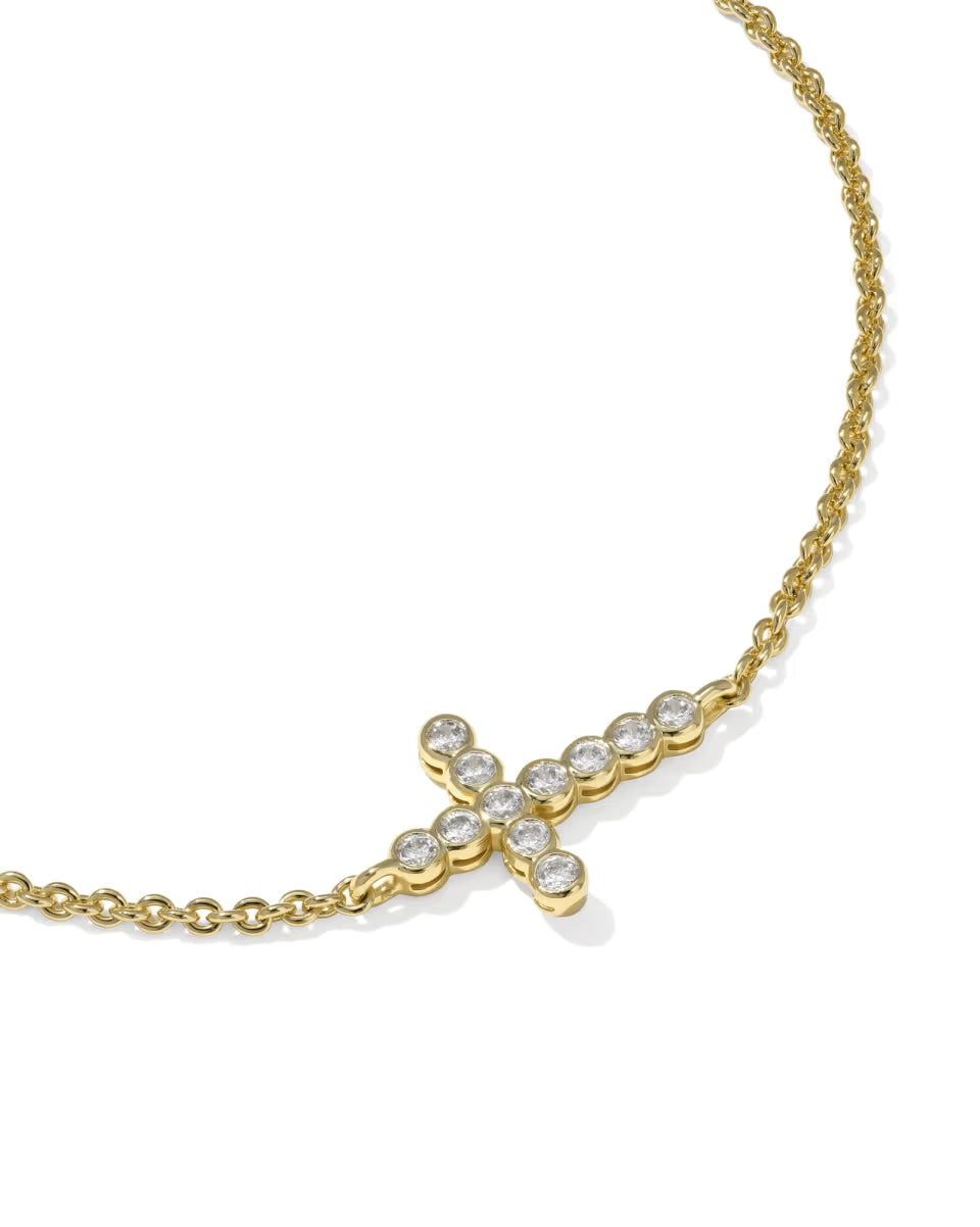CROSS CRYSTAL DELICATE CHAIN BRACELET GOLD WHITE CZ