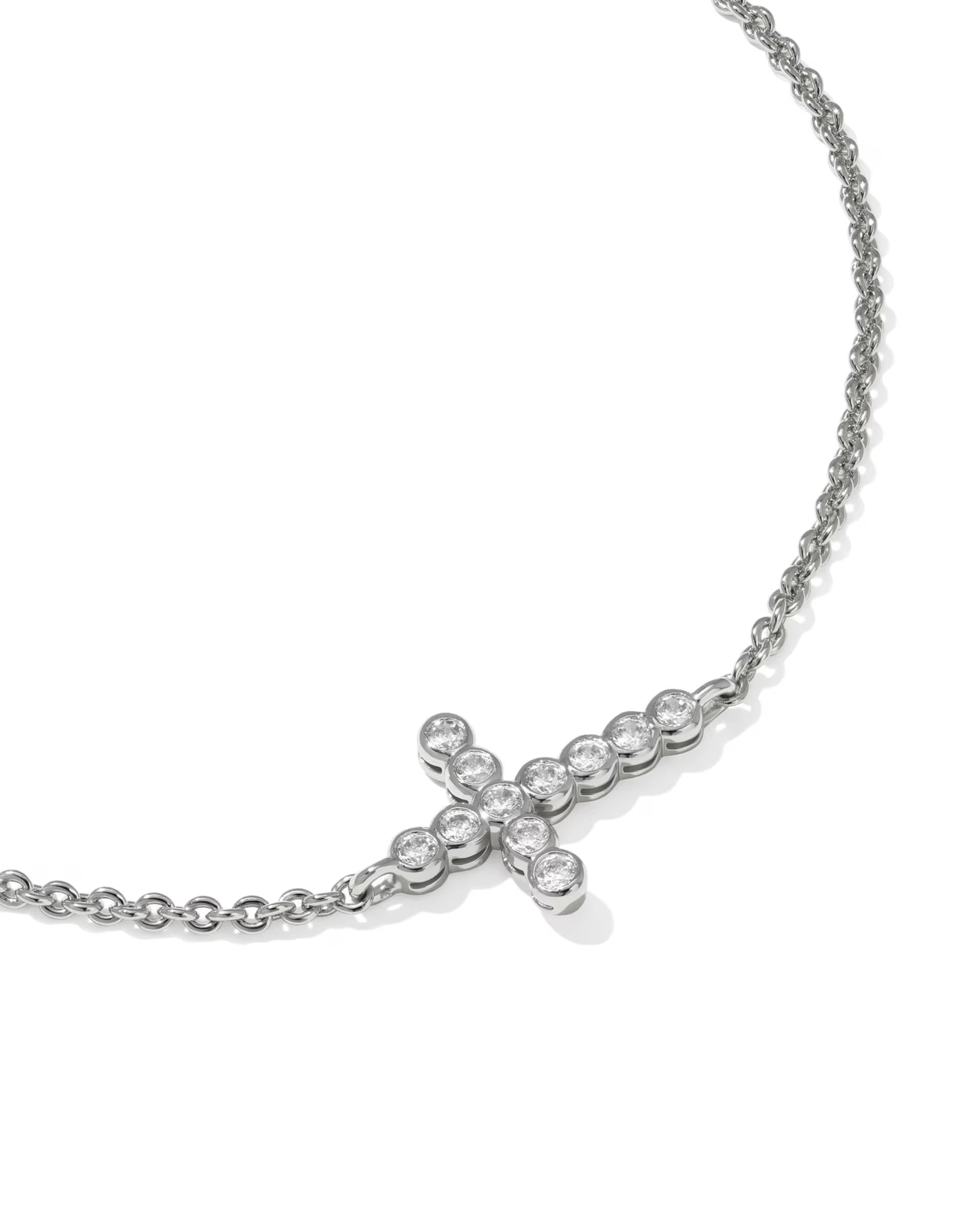 CROSS CRYSTAL DELICATE CHAIN BRACELET SILVER WHITE CZ
