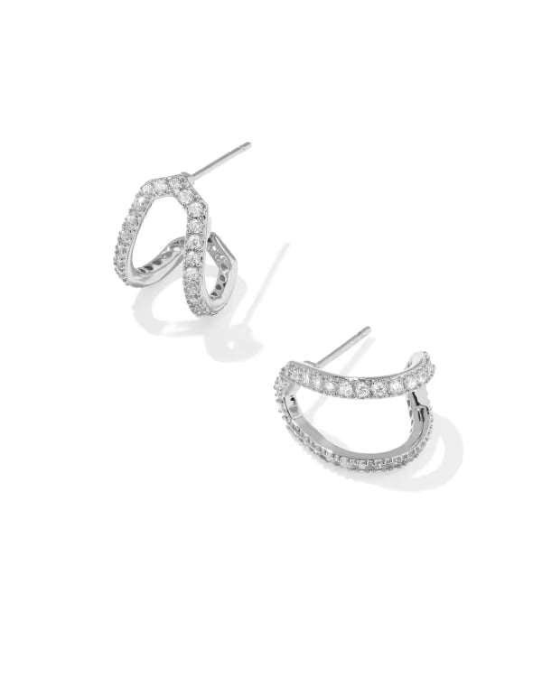DAPHNE PAVE HUGGIE EARRINGS - SILVER WHITE CZ