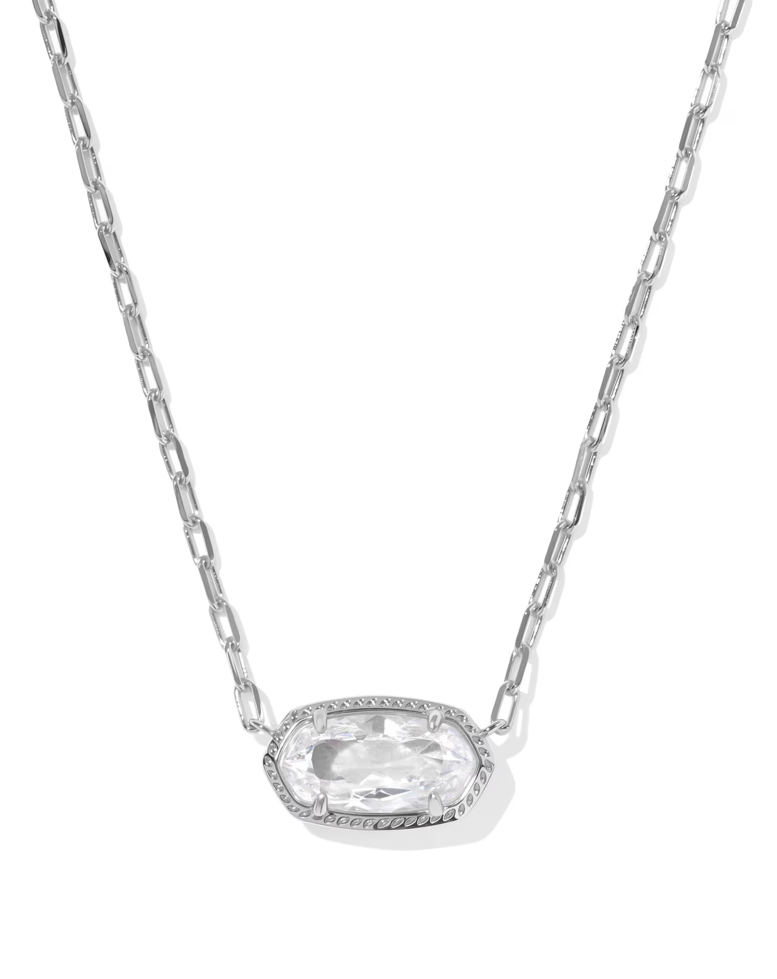 ELISA LUXE SHORT PENDANT NECKLACE - SILVER WHITE CZ